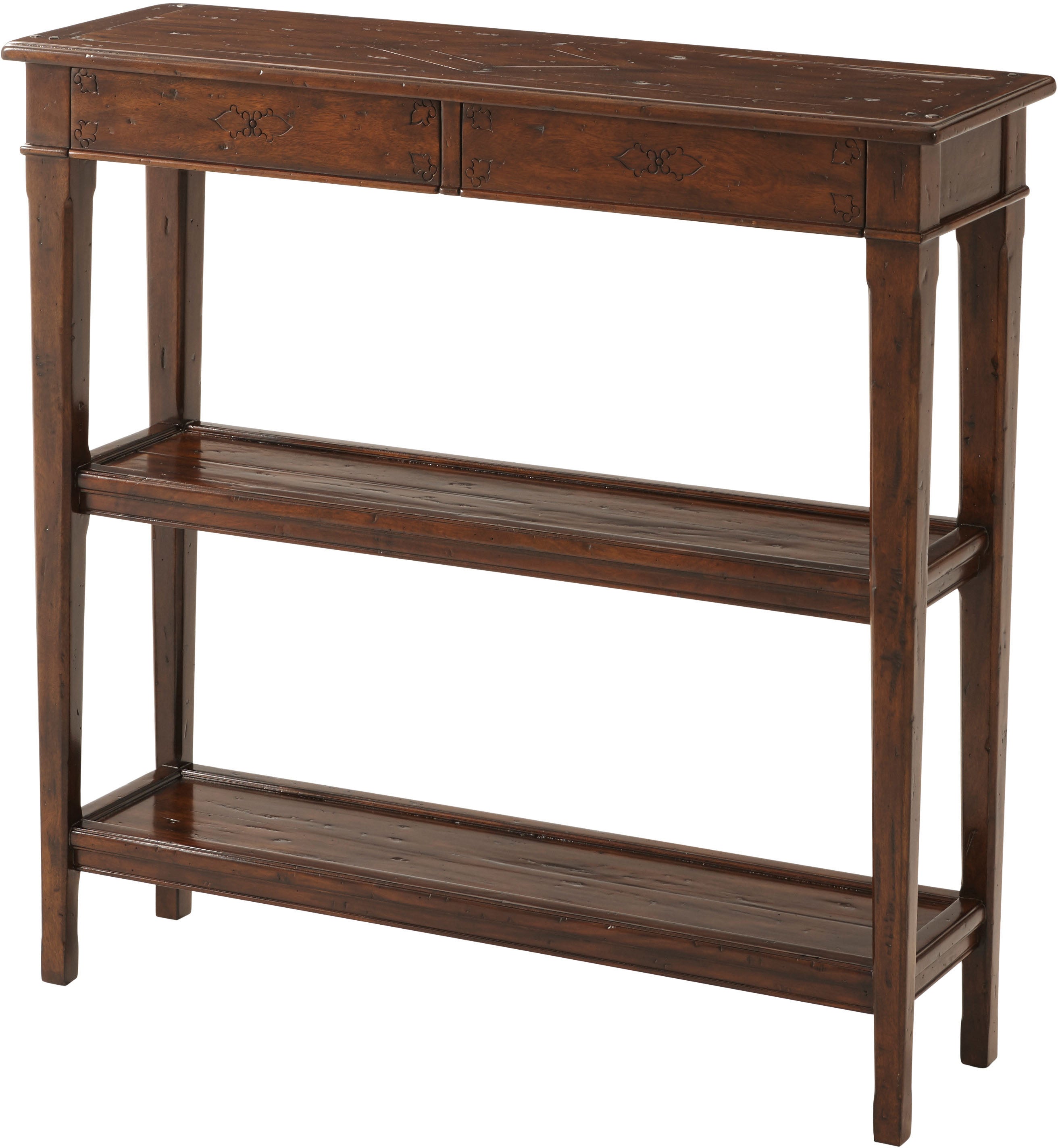 Subtly Incised Console Table in Mahogany Wood - Theodore Alexander