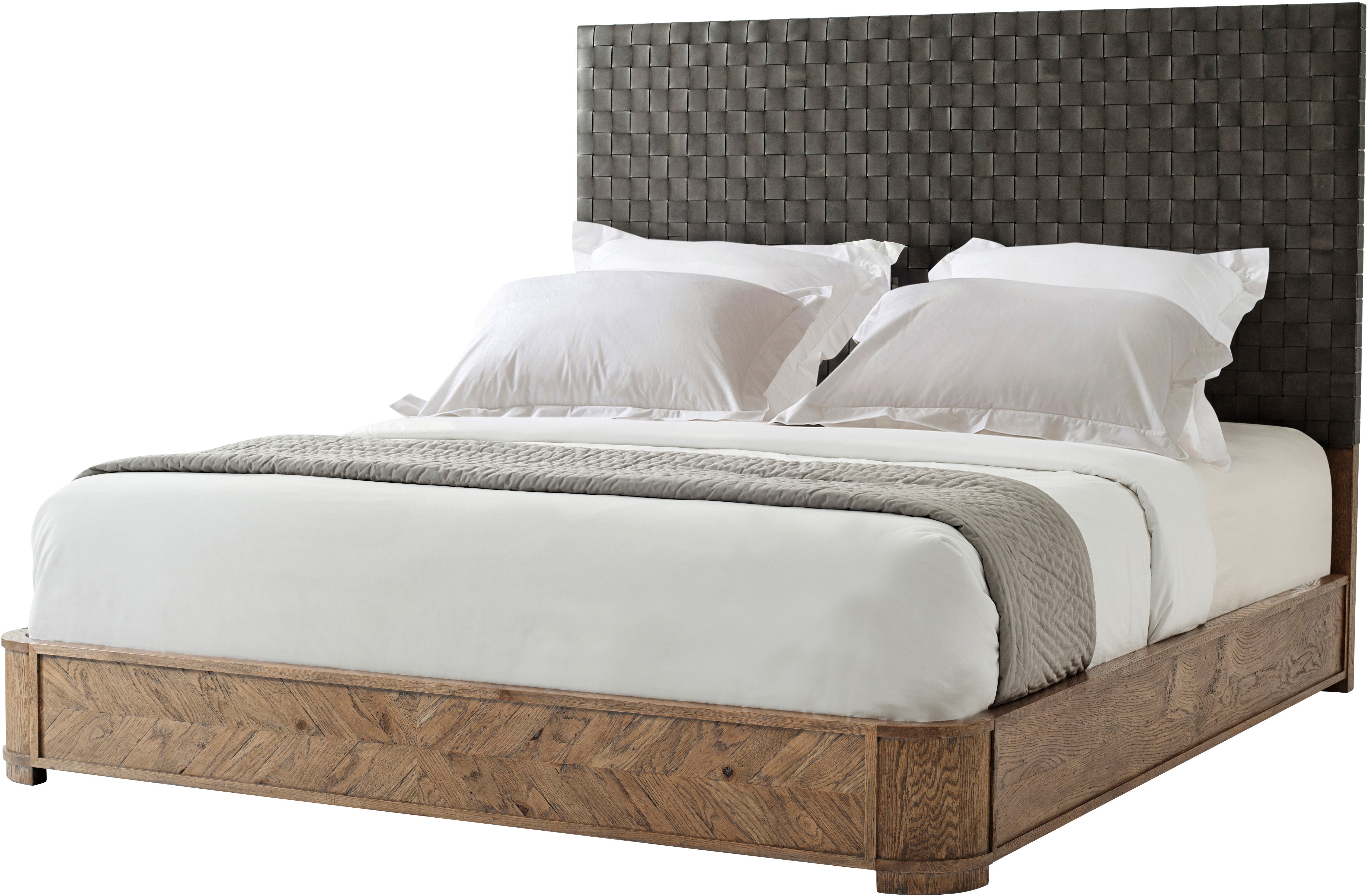 Seb California King Bed in Oak, Oak Veneer, Leather - Theodore Alexander