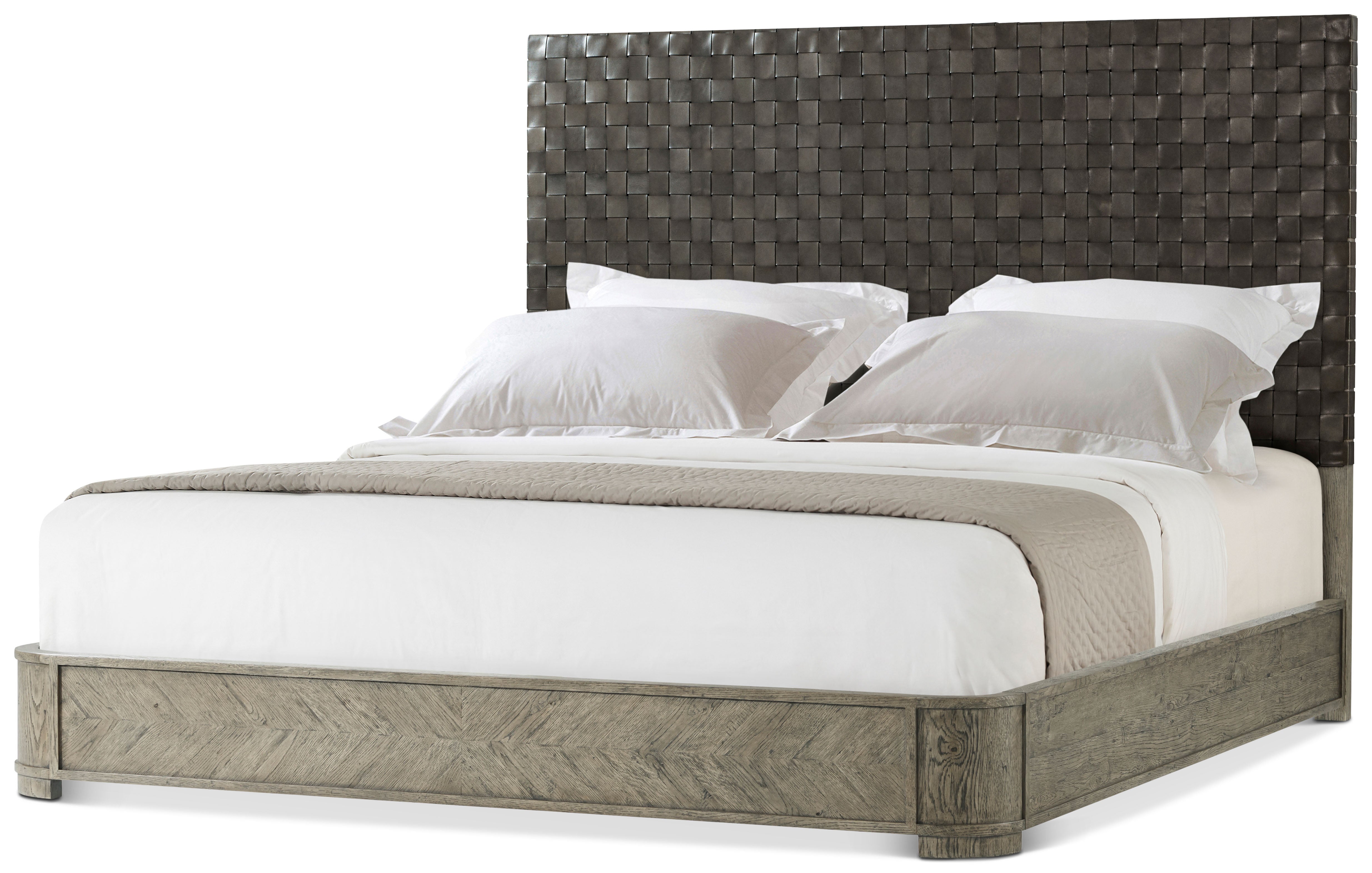 Seb California King Bed in Oak, Oak Veneer, Leather - Theodore Alexander