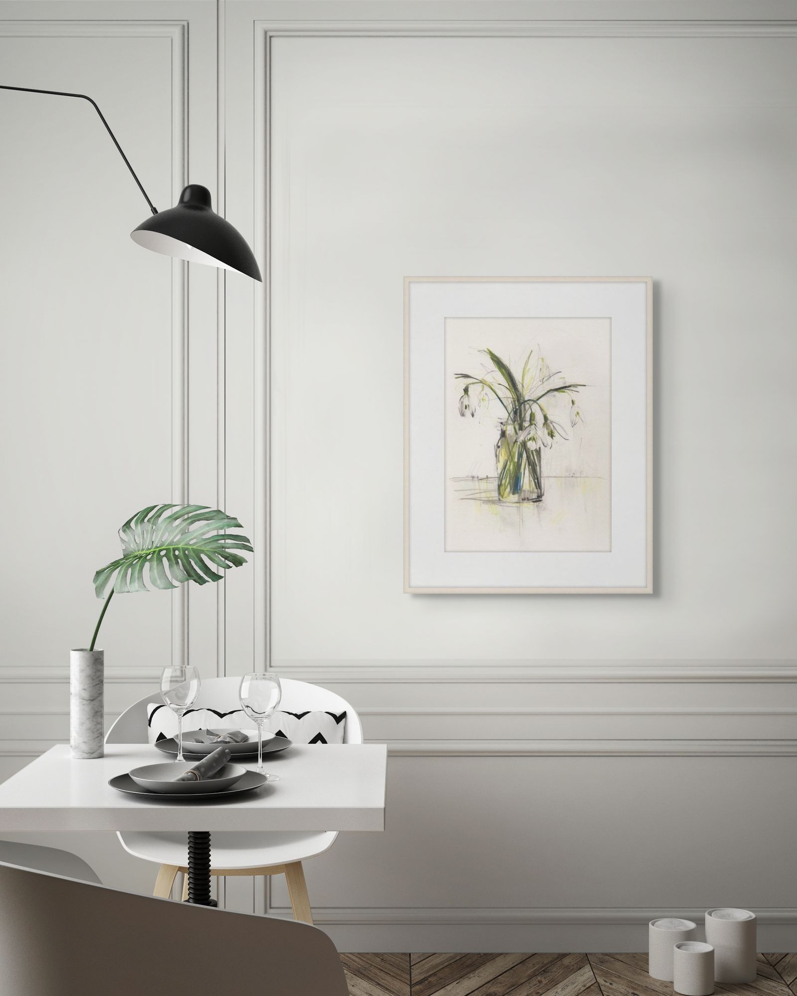 Vase of Snowdrops 1 in a room