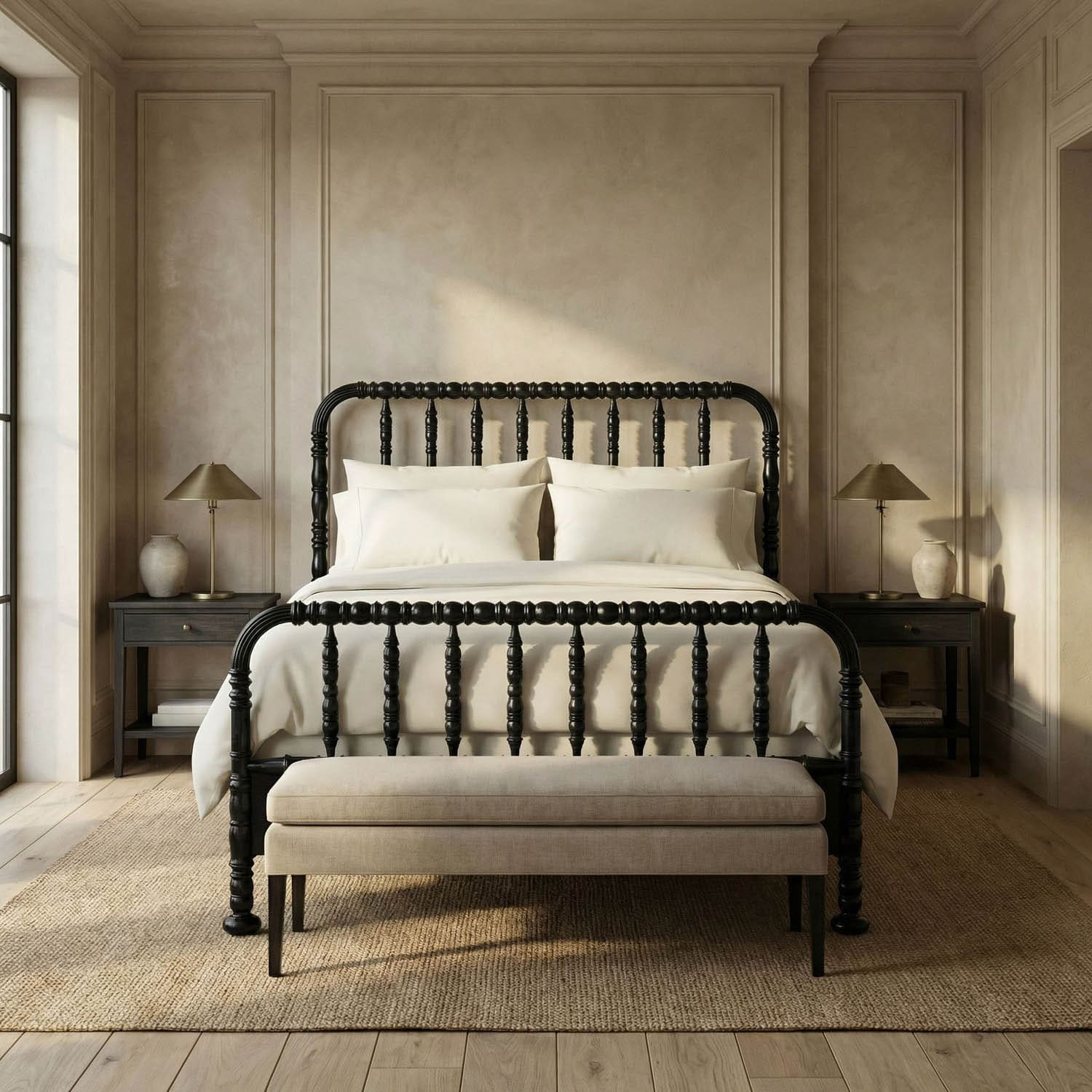 Bachelor Bed, Queen, Hand Rubbed Black