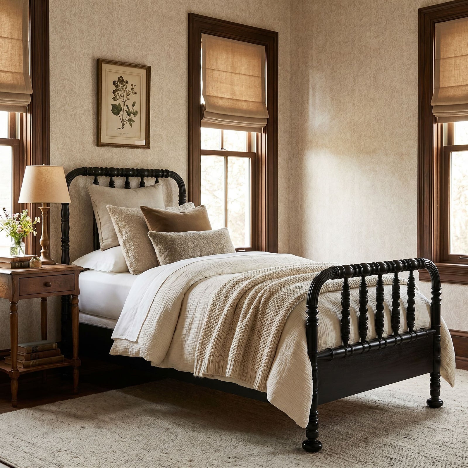 Bachelor Bed, Twin, Hand Rubbed Black