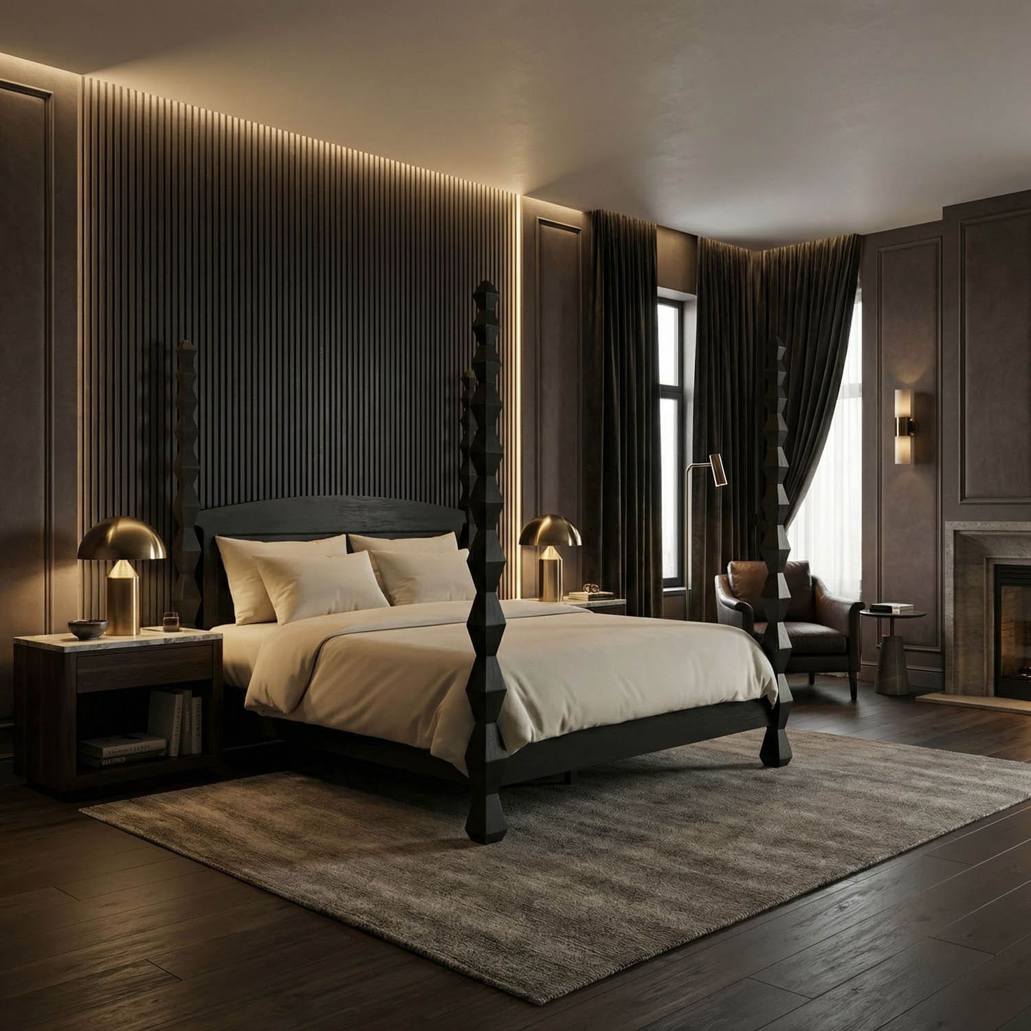 Brancusi Bed, Eastern King, Hand Rubbed Black