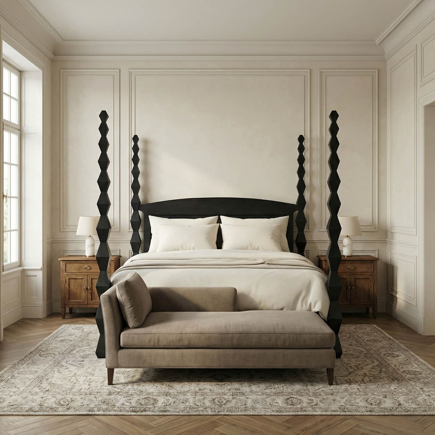 Brancusi Bed, Eastern King, Hand Rubbed Black