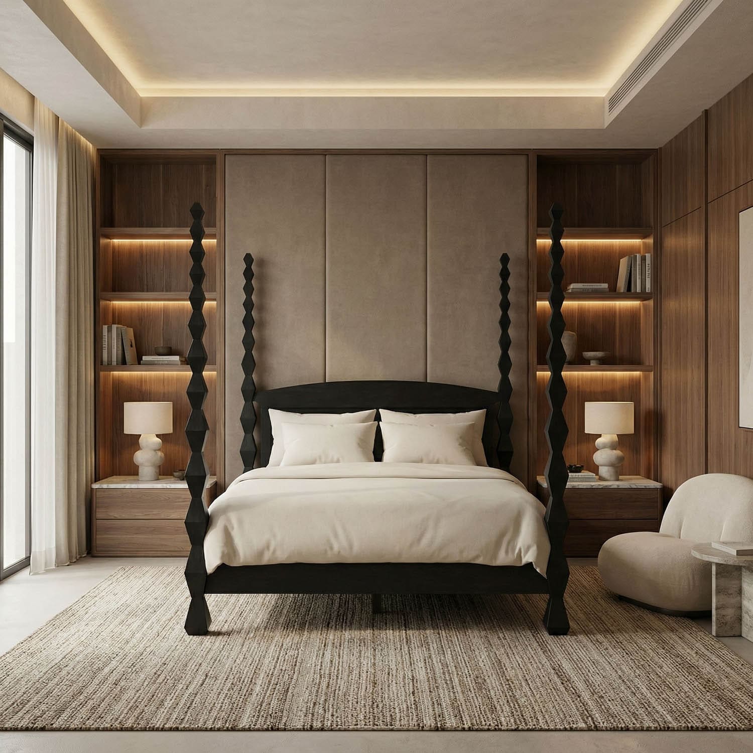 Brancusi Bed, Queen, Hand Rubbed Black
