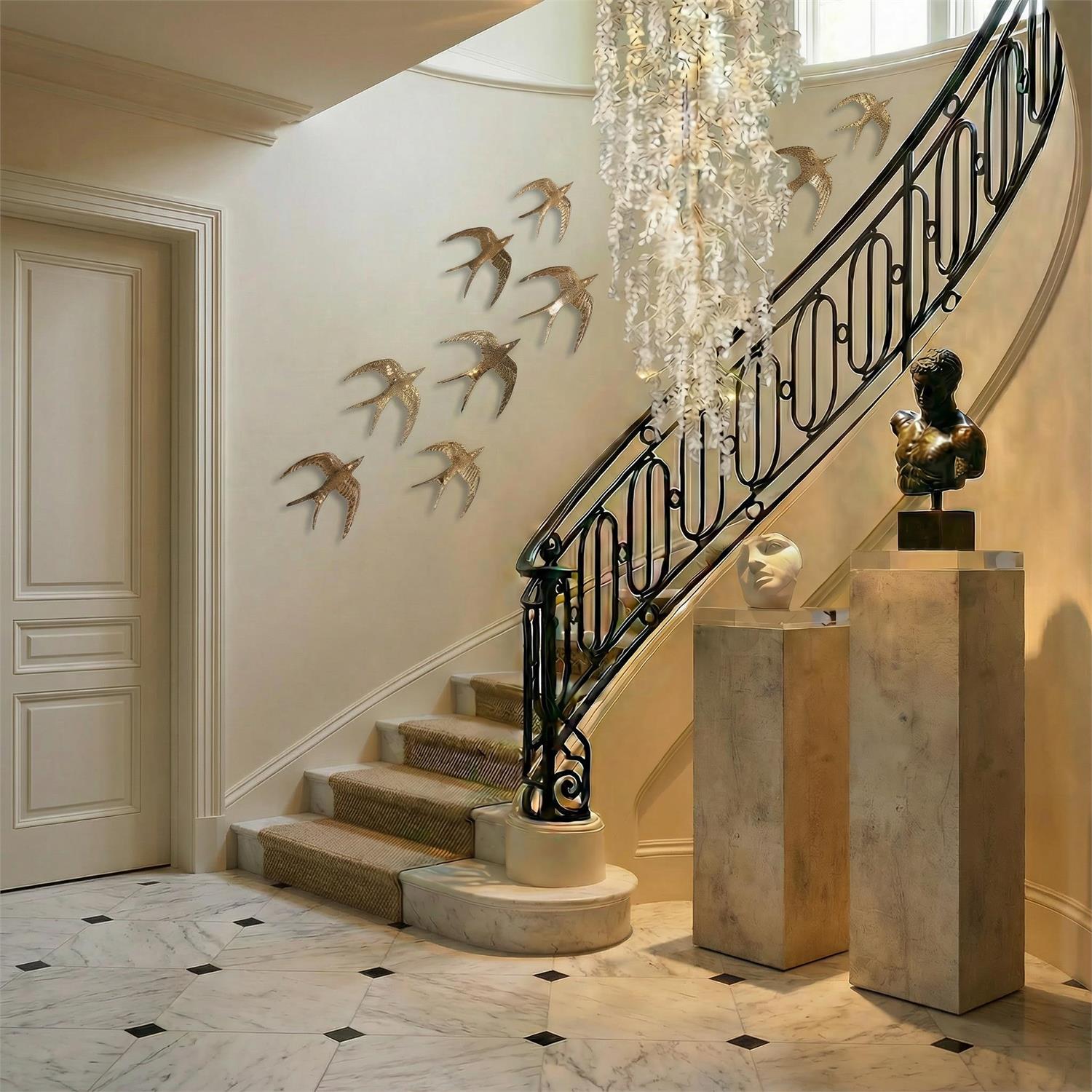 Set of Three Brass Birds in Flight