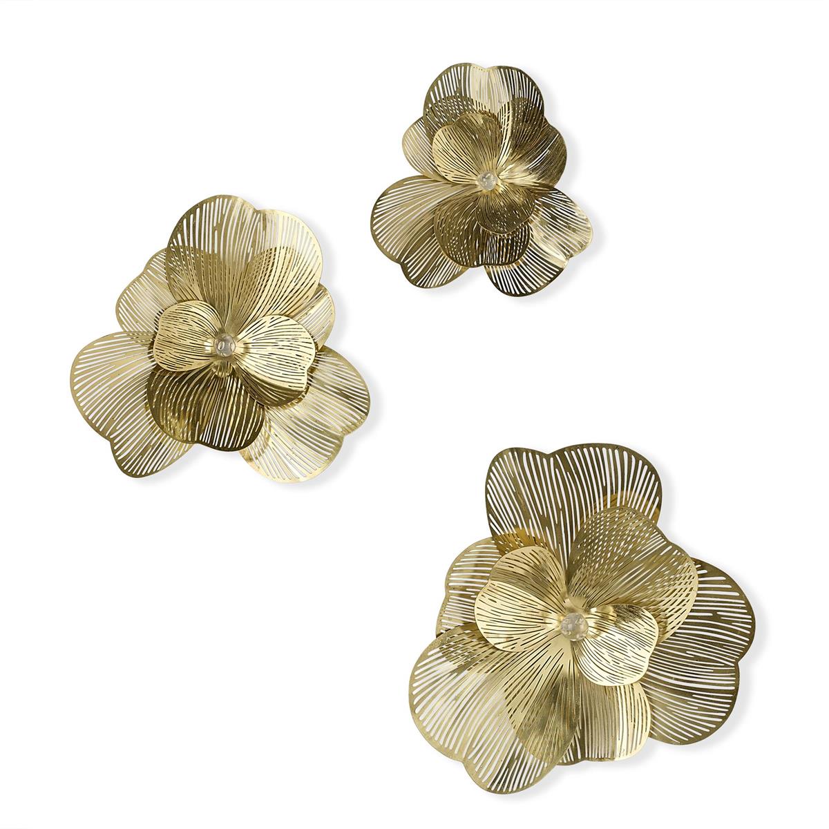 Golden Camellia Wall Art, Set of 3 Brass – Art by John Richard | Sutter & Vale