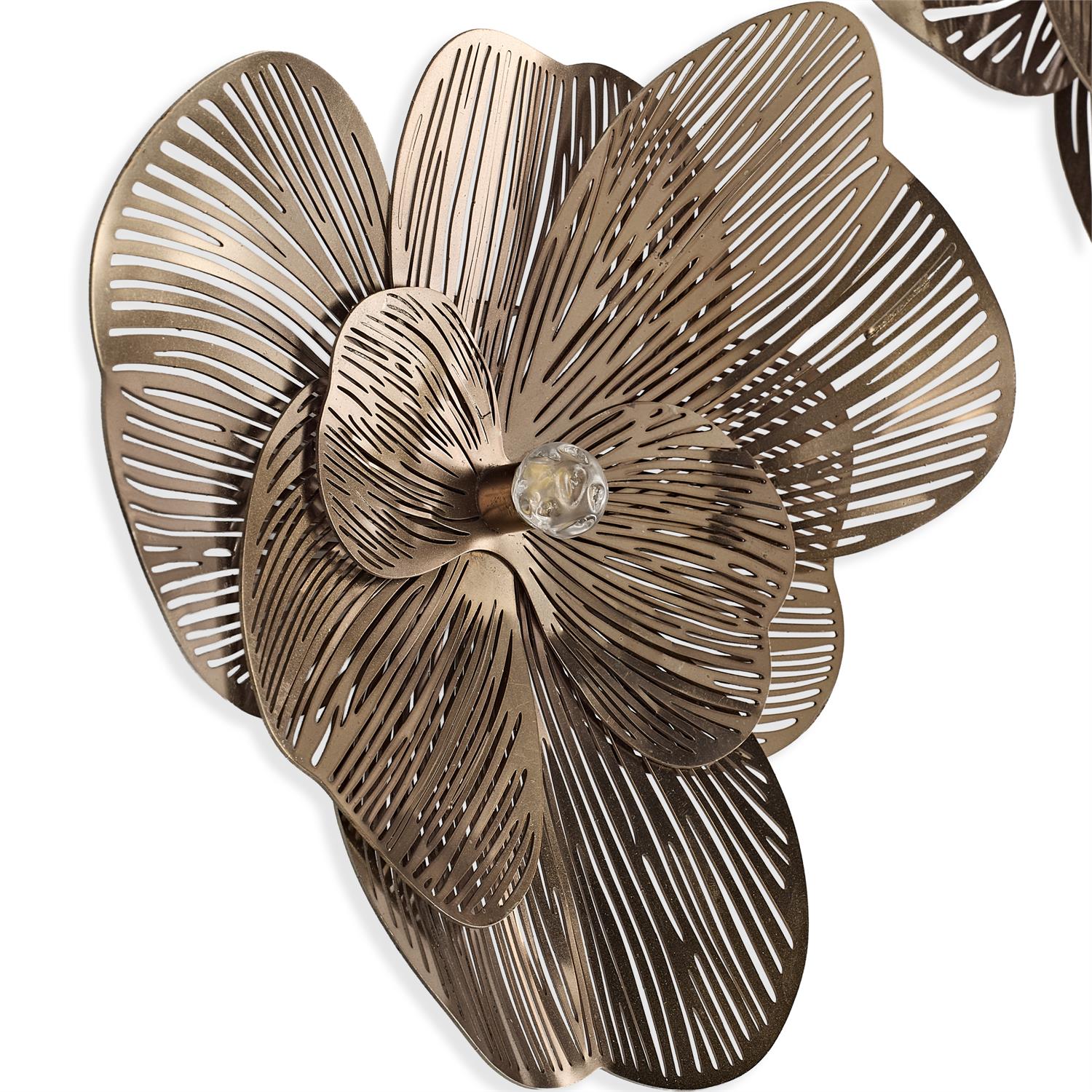 Golden Camellia Wall Art, Set of 3 Bronze
