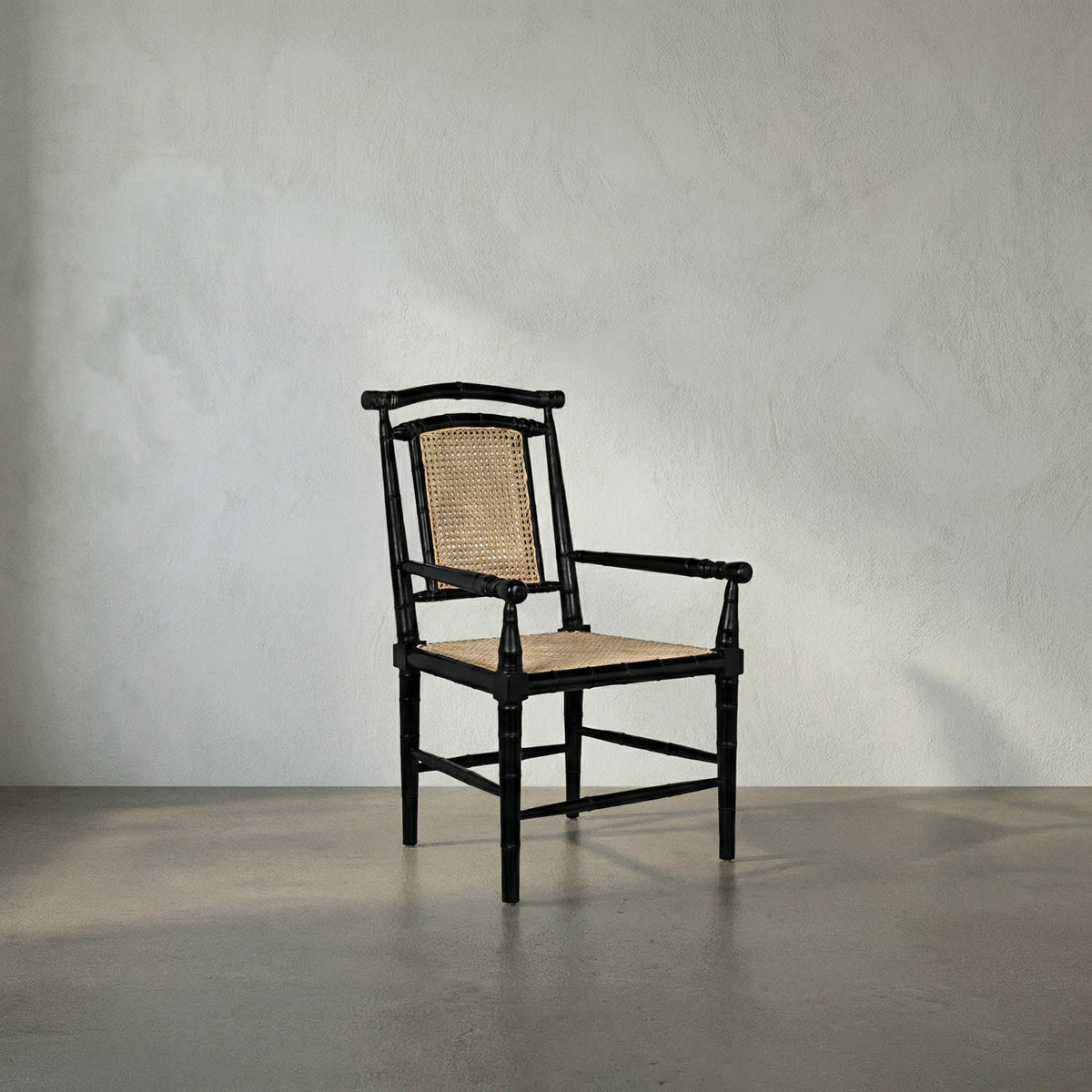 Colonial Bamboo Arm Chair, Hand Rubbed Black