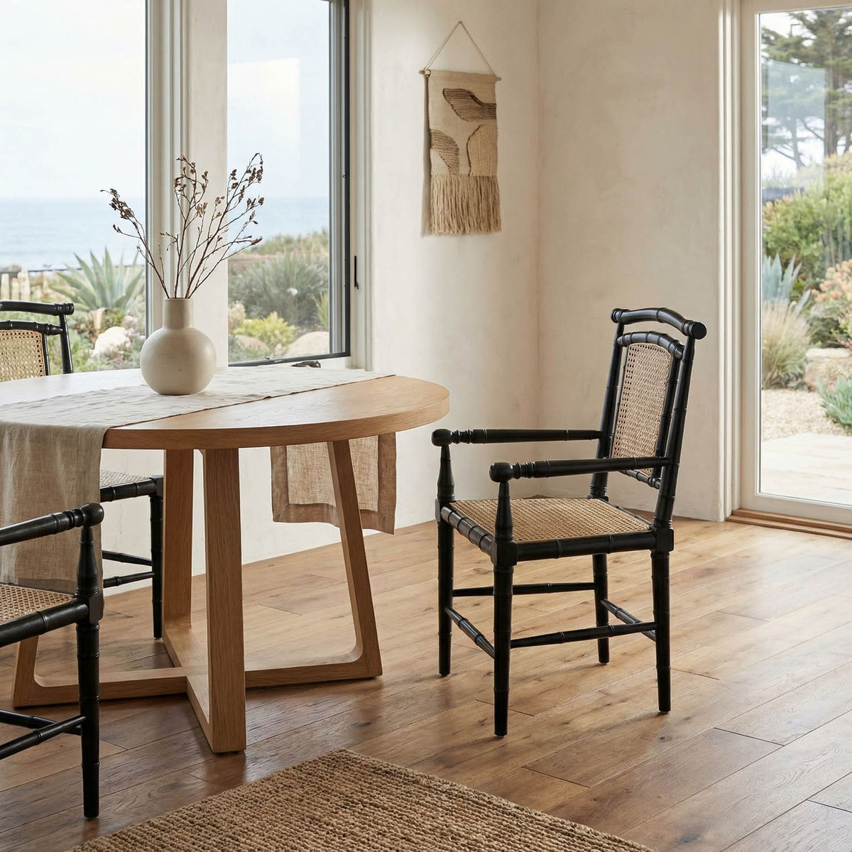 Colonial Bamboo Arm Chair, Hand Rubbed Black
