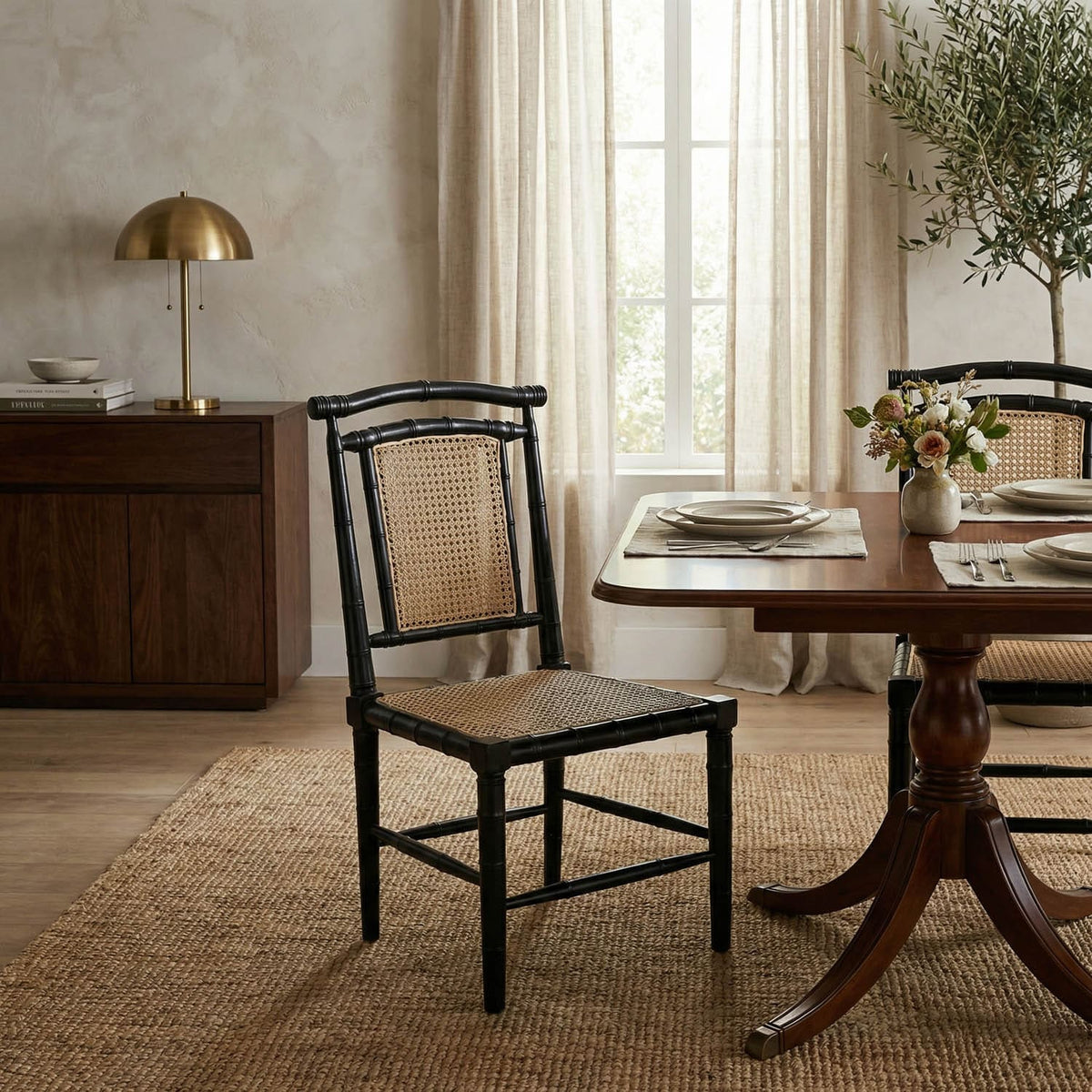 Colonial Bamboo Side Chair, Hand Rubbed Black