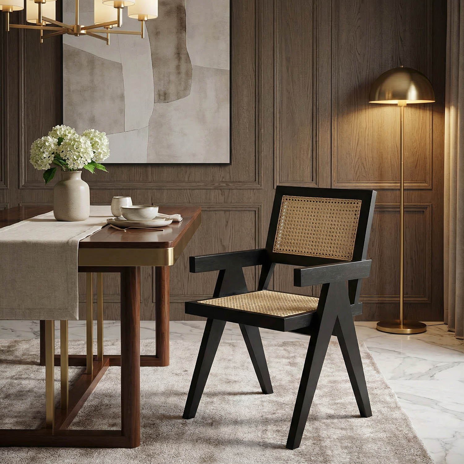 Jude Chair with Caning, Black