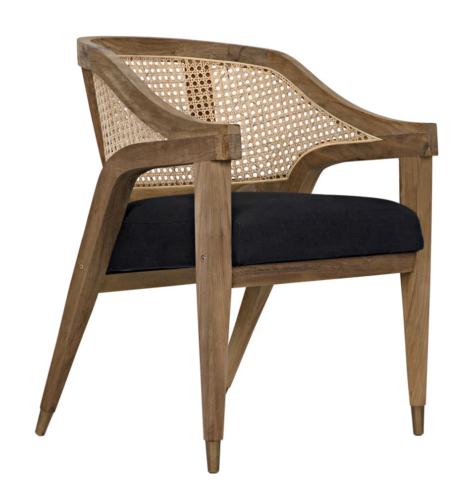 Chloe Chair, Teak, Caning, and Black Cotton in Waxed — Noir Furniture