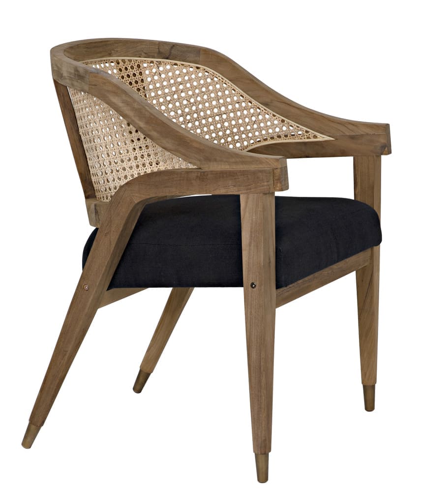 Chloe Chair, Teak, Caning, and Black Cotton in Waxed — Noir Furniture