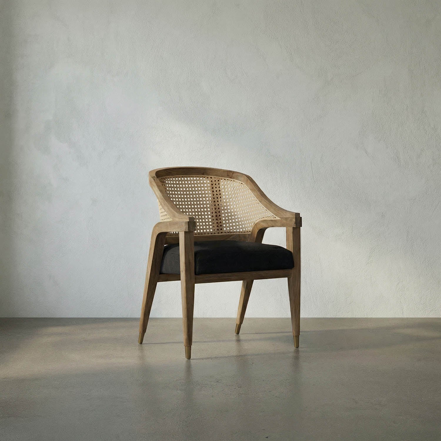 Chloe Chair, Teak, Caning, and Black Cotton by Noir