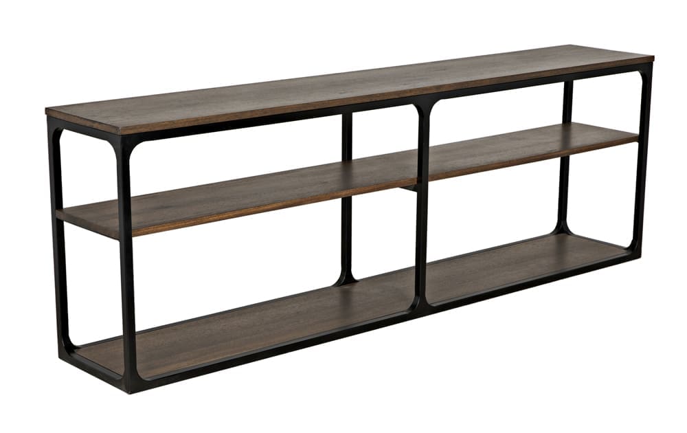 Novie Console, Large, Black Iron with Dark Walnut in Dark Walnut w/ Matte Black Frame — Noir Furniture