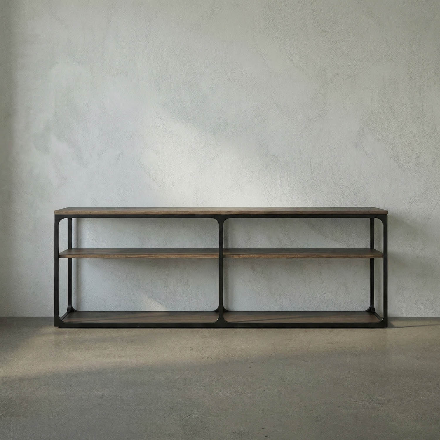 Novie Console, Large, Black Iron with Dark Walnut