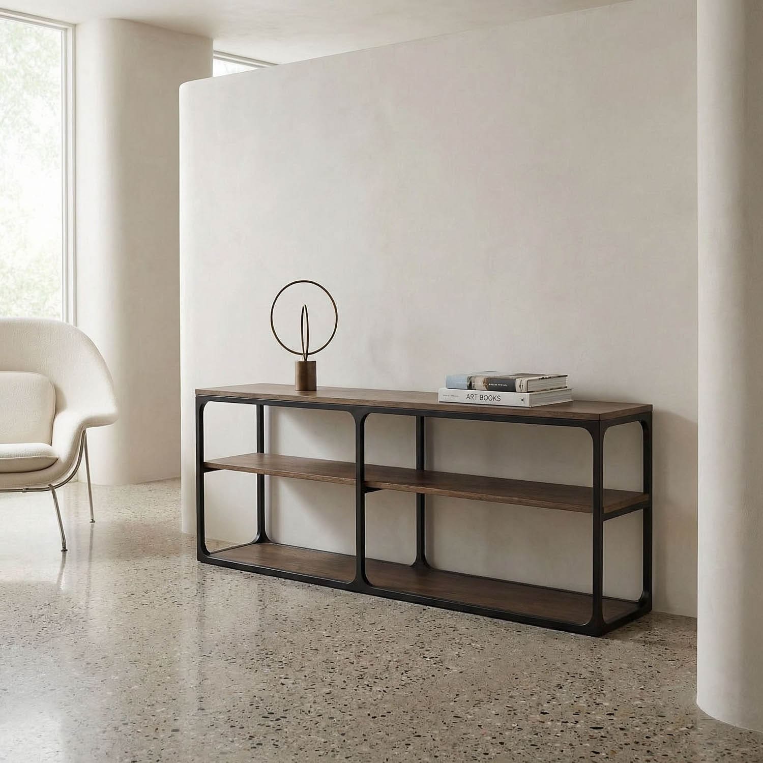 Novie Console, Large, Black Iron with Dark Walnut