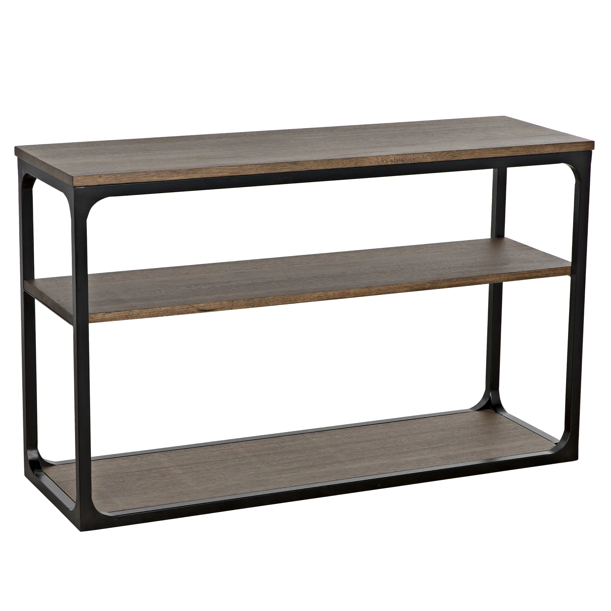 Novie Console, Large, Black Iron with Dark Walnut in Dark Walnut w/ Matte Black Frame — Noir Furniture