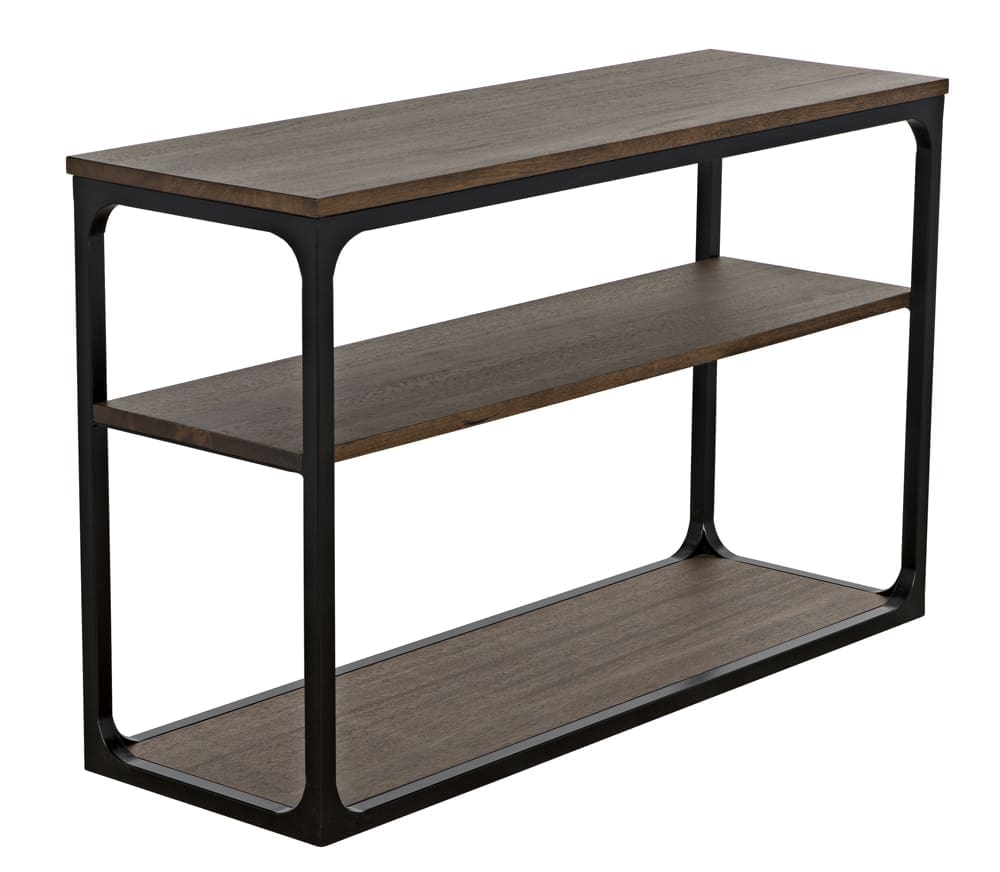 Novie Console, Small, Black Iron with Dark Walnut in Dark Walnut w/ Matte Black Frame — Noir Furniture