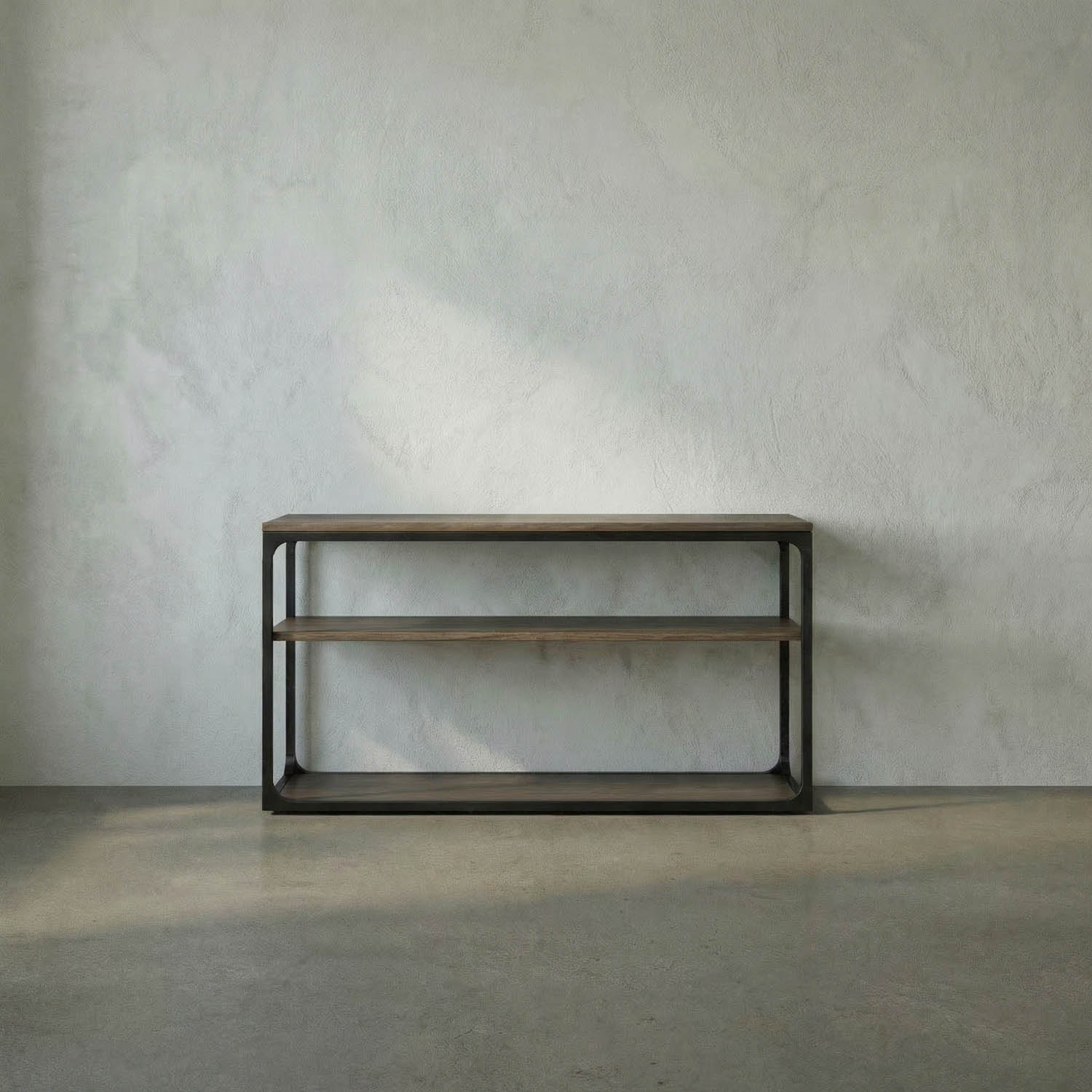 Novie Console, Small, Black Iron with Dark Walnut