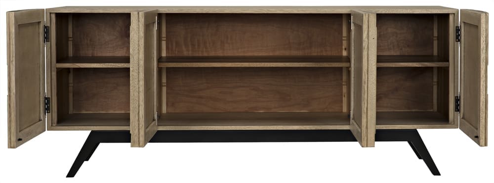Illusion Sideboard with Iron Base, Bleached Walnut in Bleached Walnut w/ Matte Black Frame — Noir Furniture