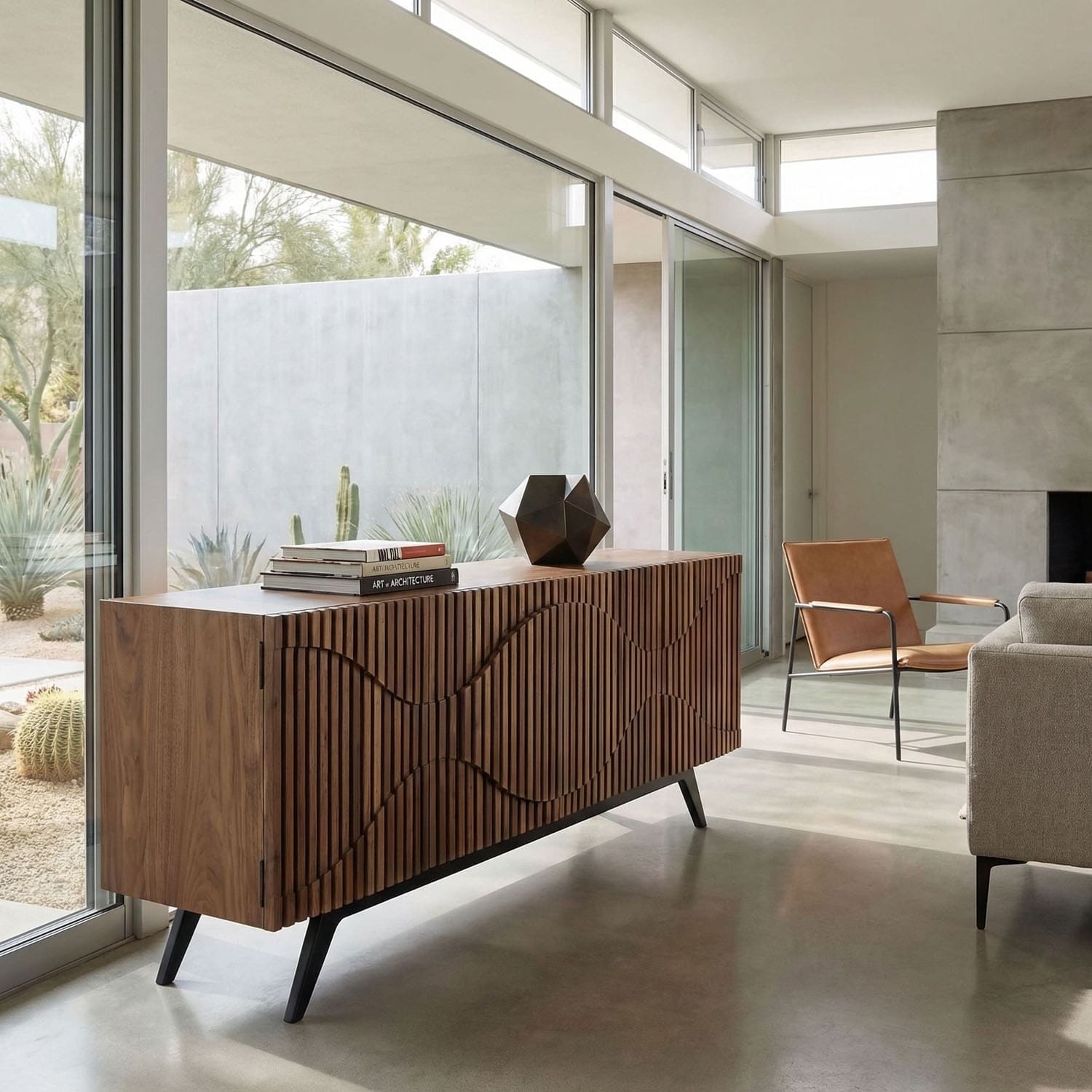 Illusion Sideboard with Iron Base, Dark Walnut
