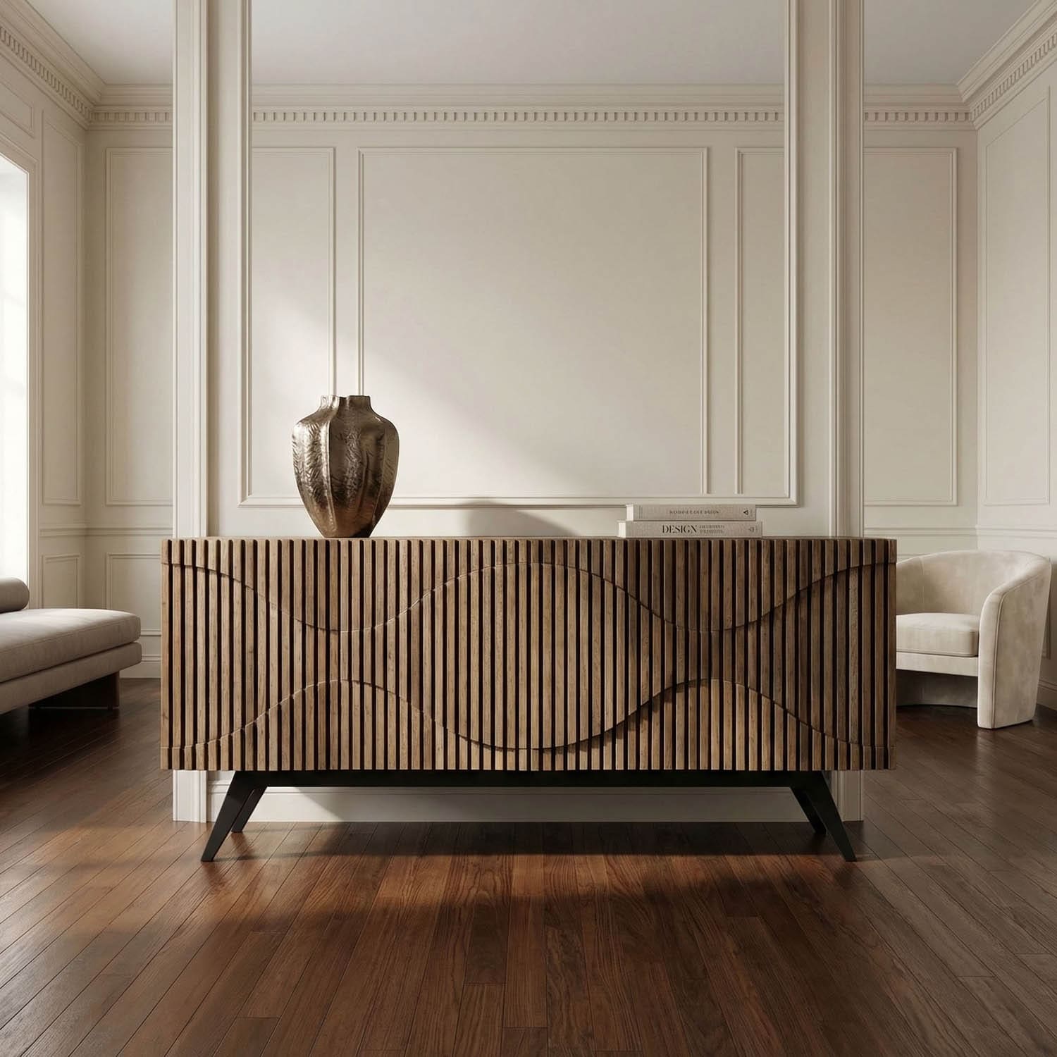 Illusion Sideboard with Iron Base, Dark Walnut