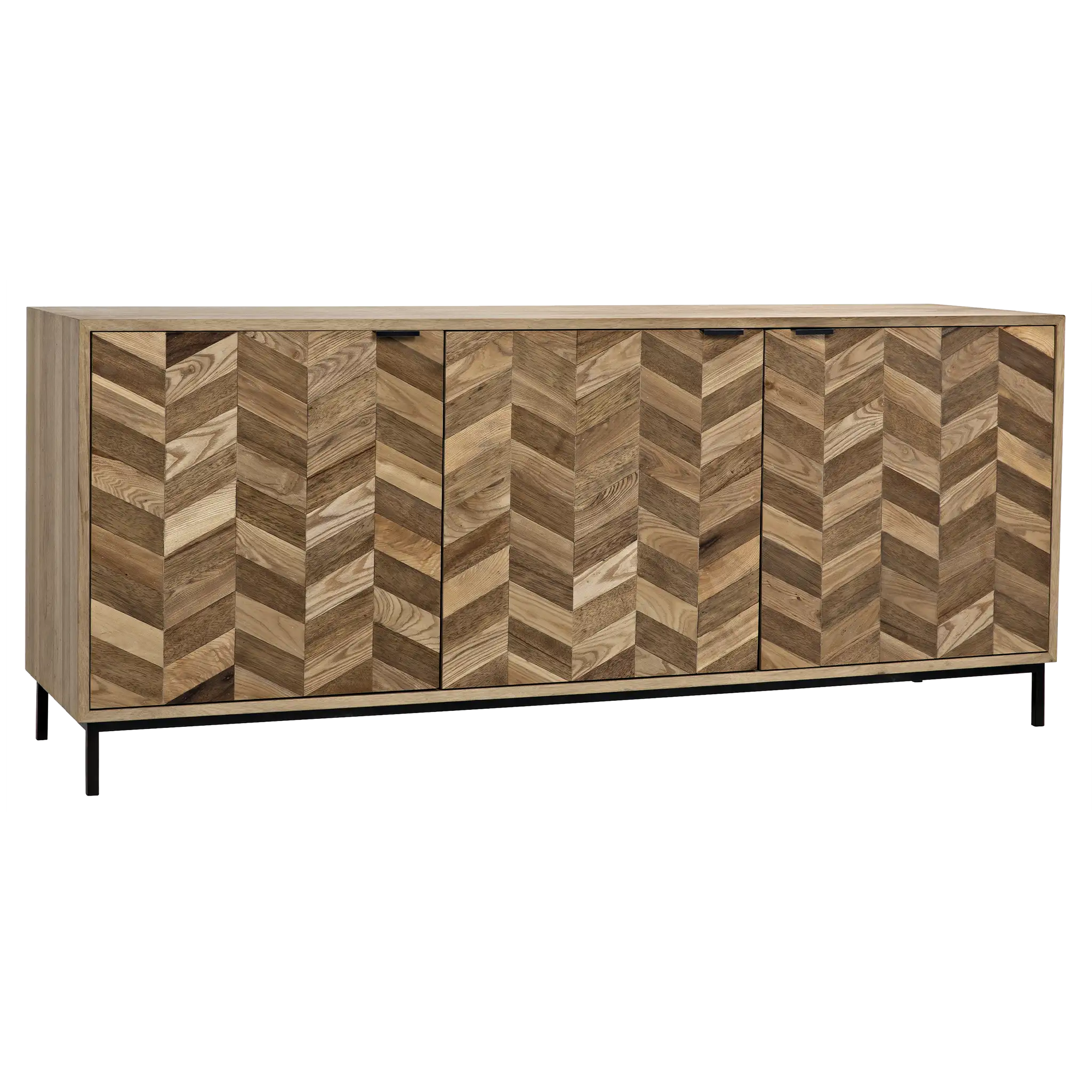 Herringbone Sideboard in Dark Walnut and Washed Walnut w/ Matte Black Base — Noir Furniture