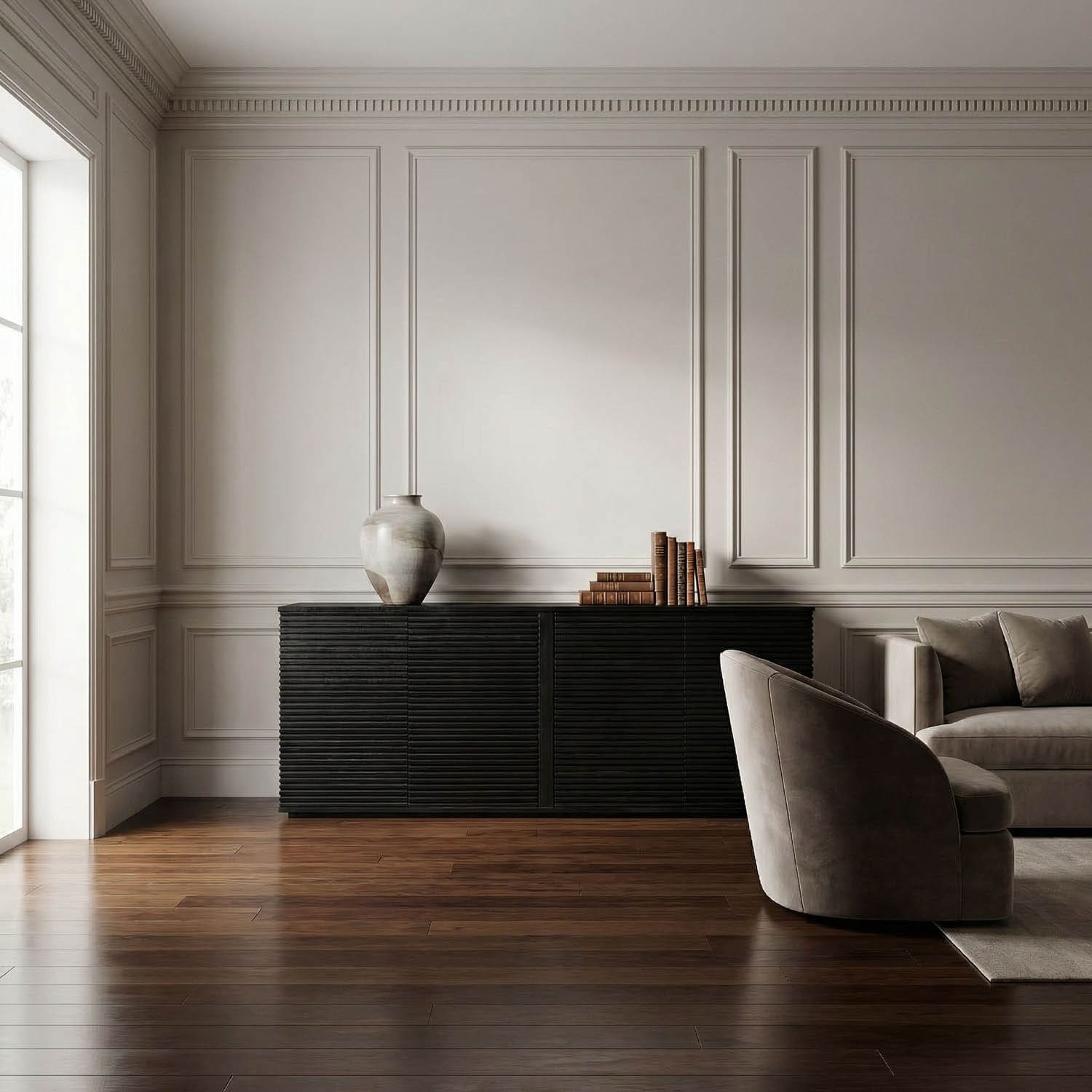 Smith 4 Door Sideboard, Hand Rubbed Black