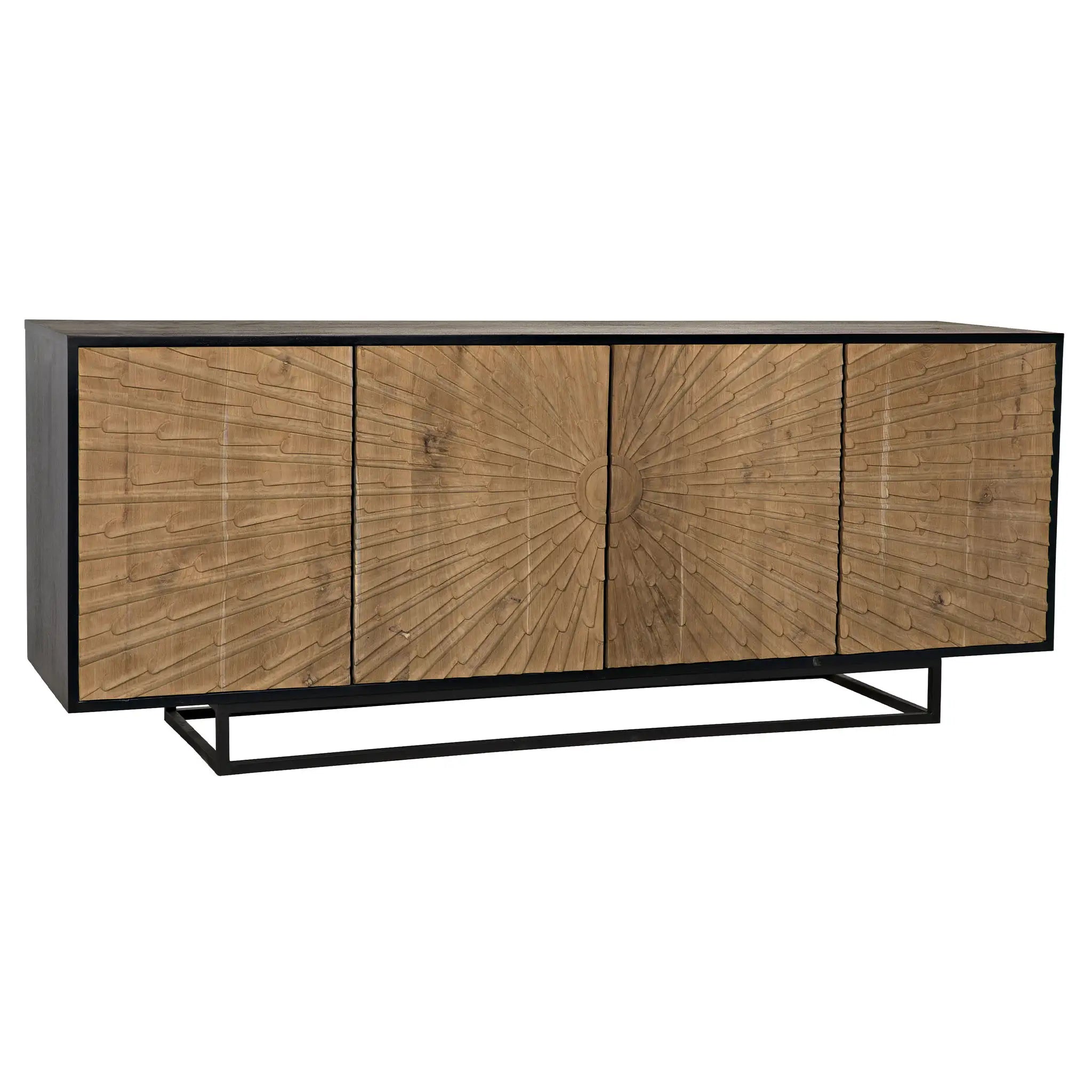 Ra Sideboard, Hand Rubbed Black with Teak in Hand Rubbed Black, Clear Coat Flat, w/ Matte Black Base — Noir Furniture