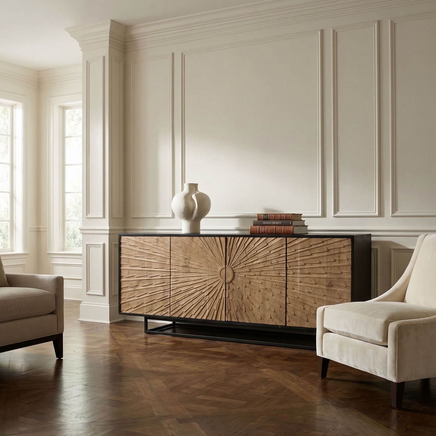 Ra Sideboard, Hand Rubbed Black with Teak