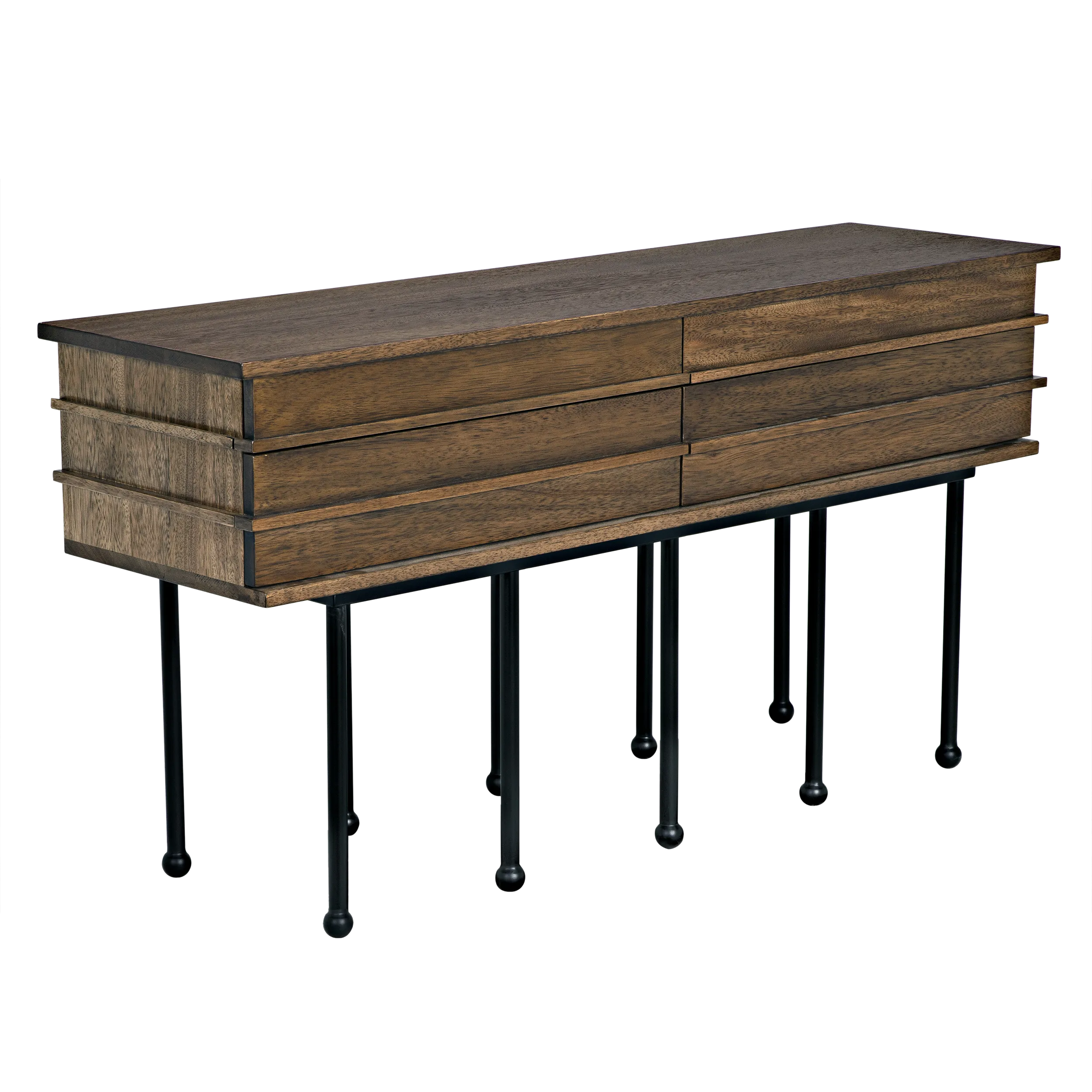 Oliver Console, Washed Walnut in Washed Walnut w/ Matte Black Base — Noir Furniture