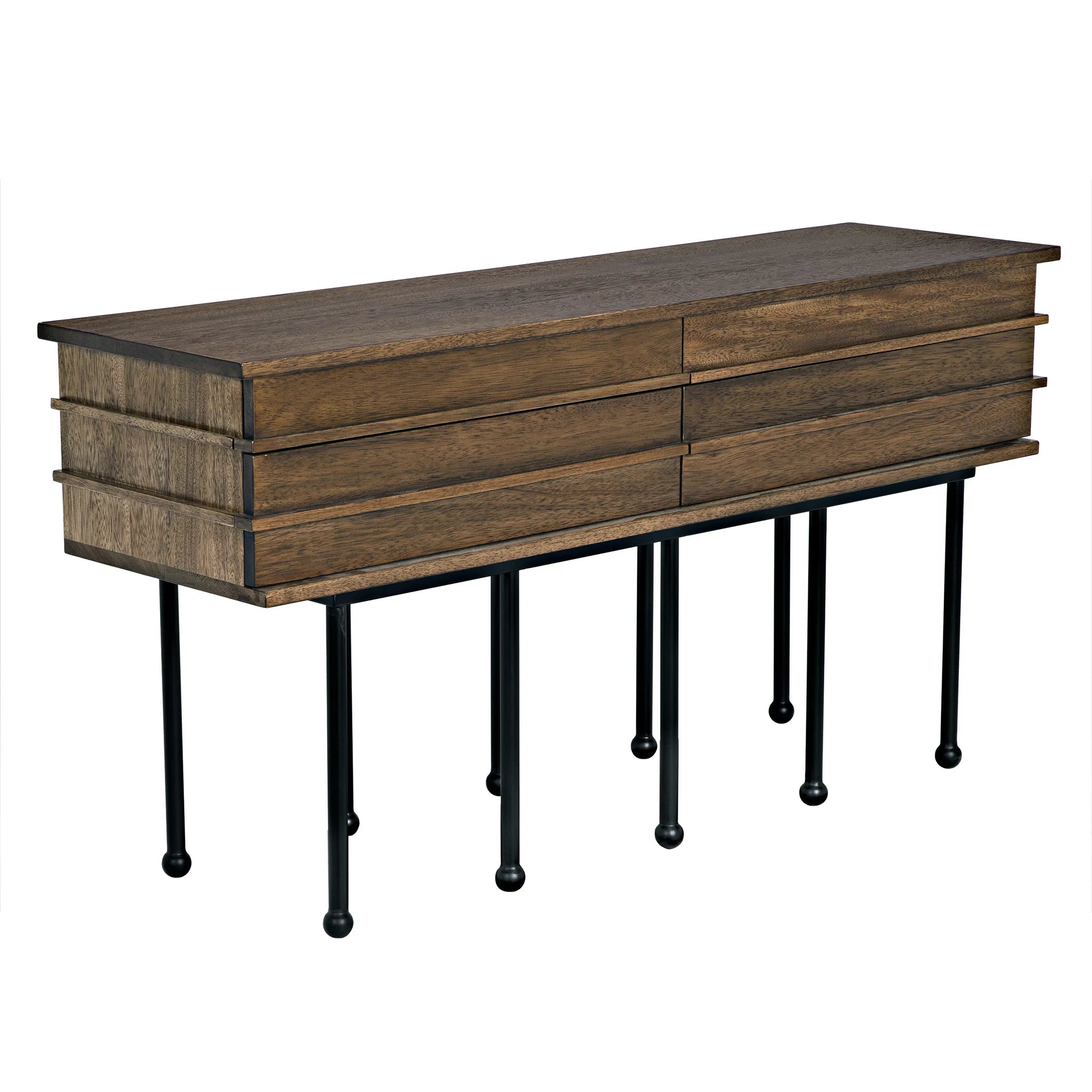 Oliver Console, Dark Walnut in Dark Walnut w/ Matte Black Base — Noir Furniture