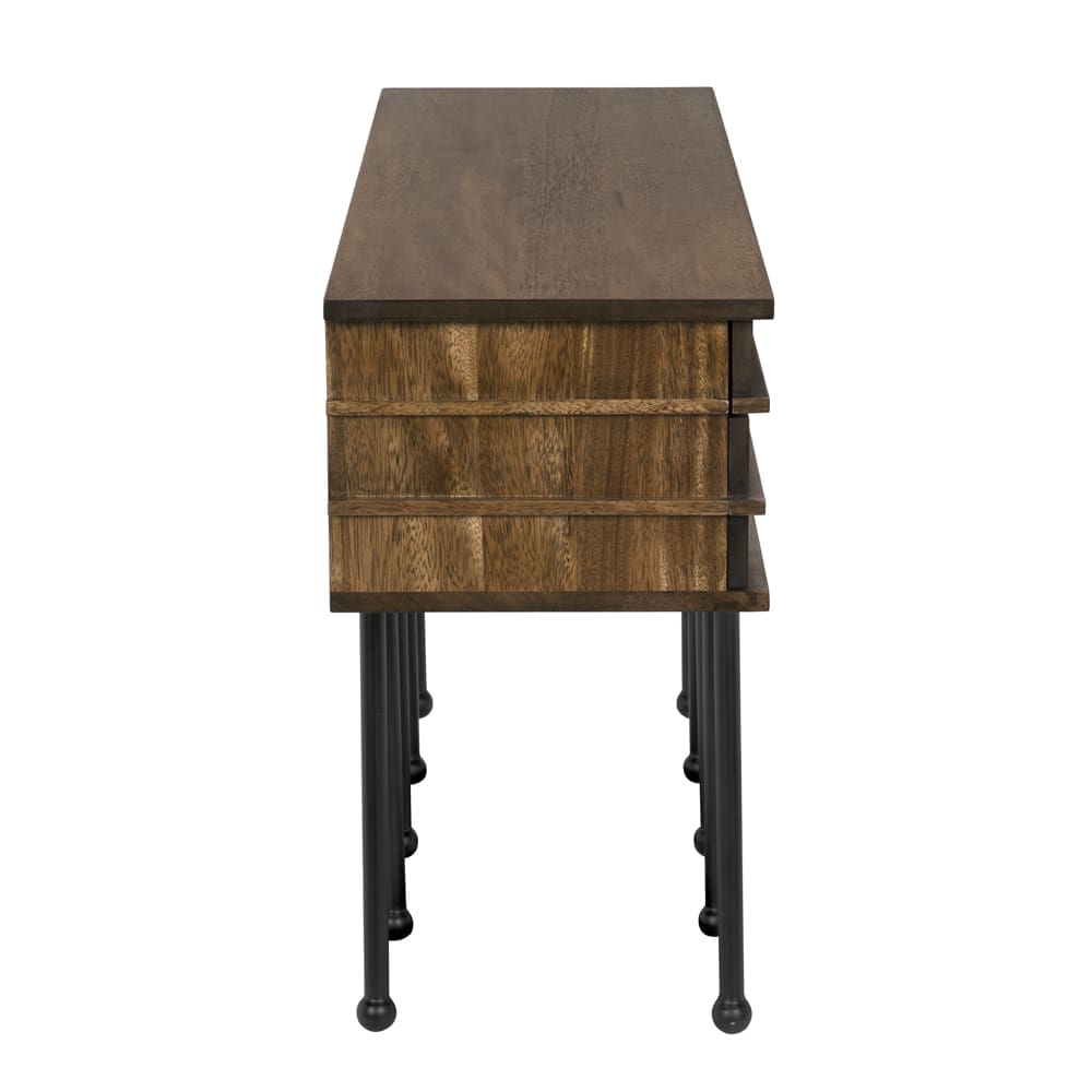 Oliver Console, Dark Walnut in Dark Walnut w/ Matte Black Base — Noir Furniture