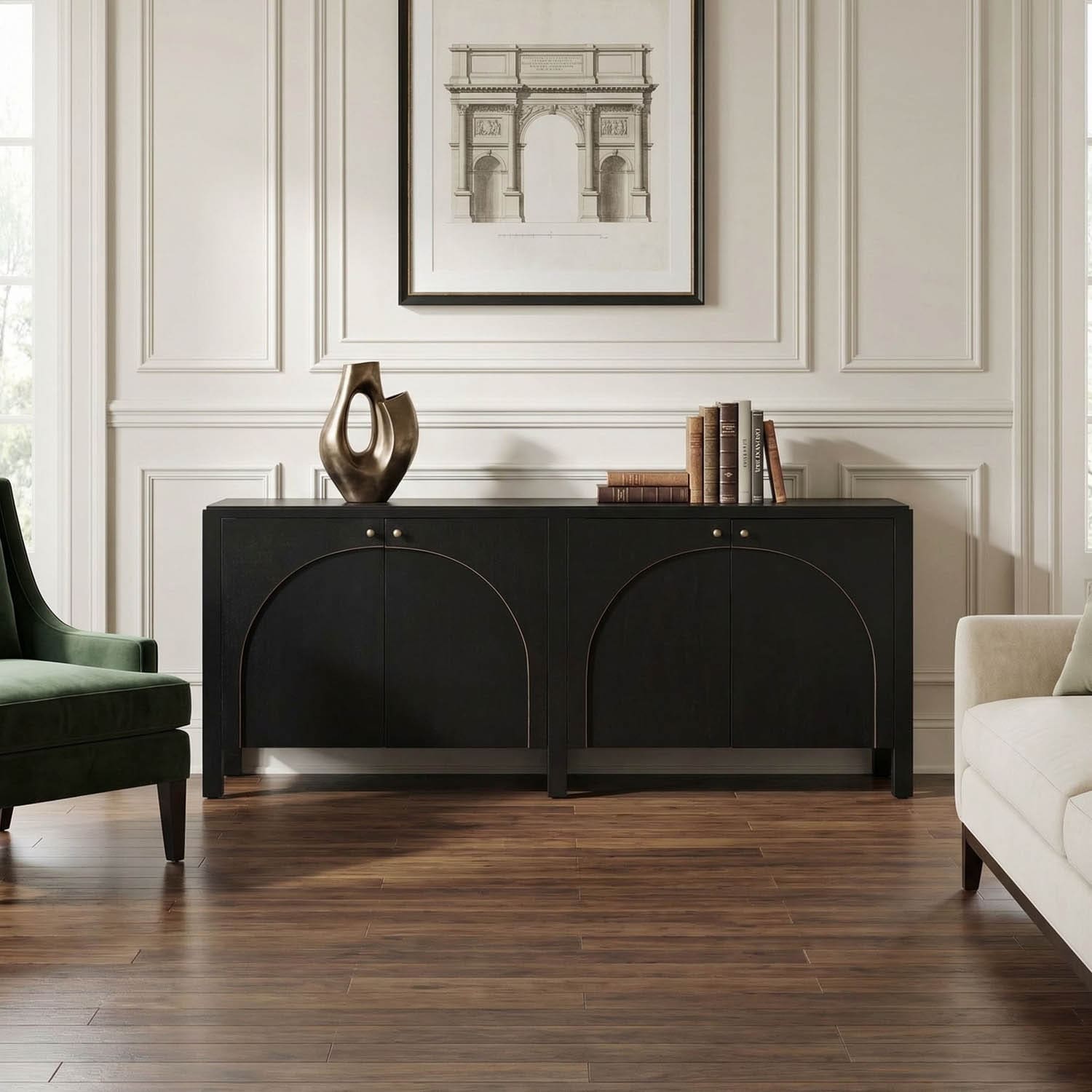 Weston Sideboard, Hand Rubbed Black with Light Brown Trim