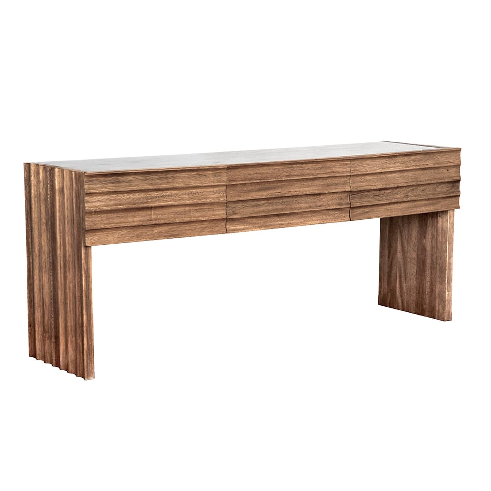 Wolf Console With White Marble Top, Dark Walnut