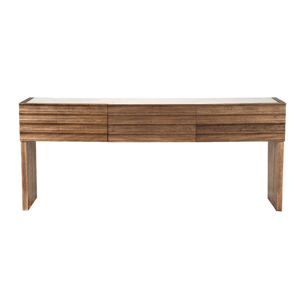 Wolf Console With White Marble Top, Dark Walnut
