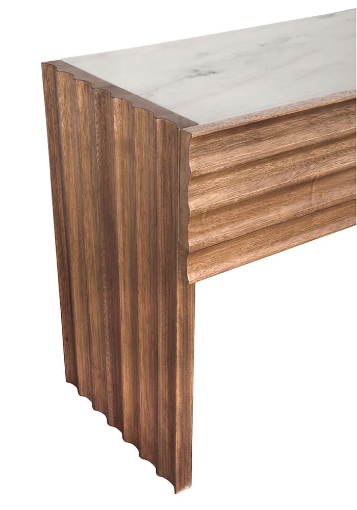 Wolf Console With White Marble Top, Dark Walnut