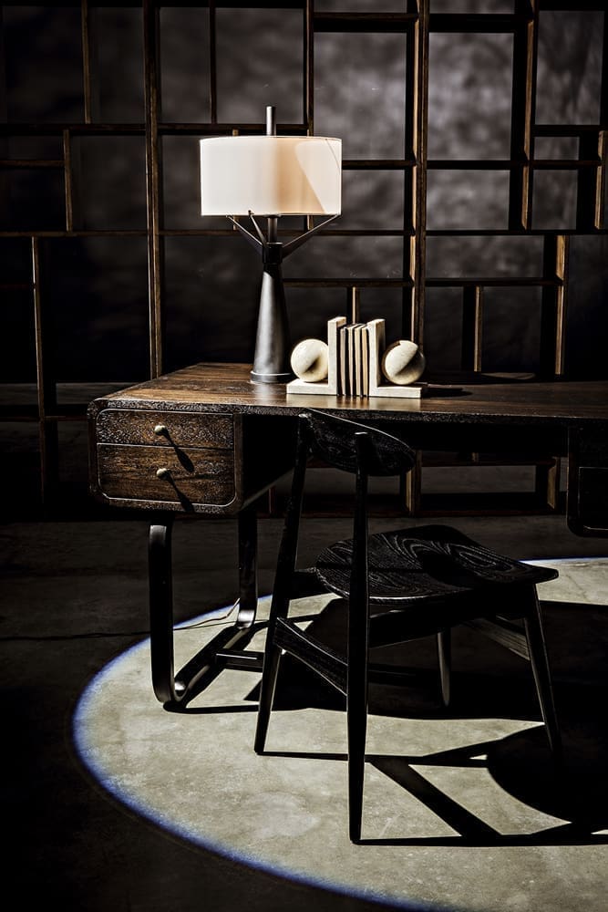 Voltes Desk, Ebony Walnut with Black Iron