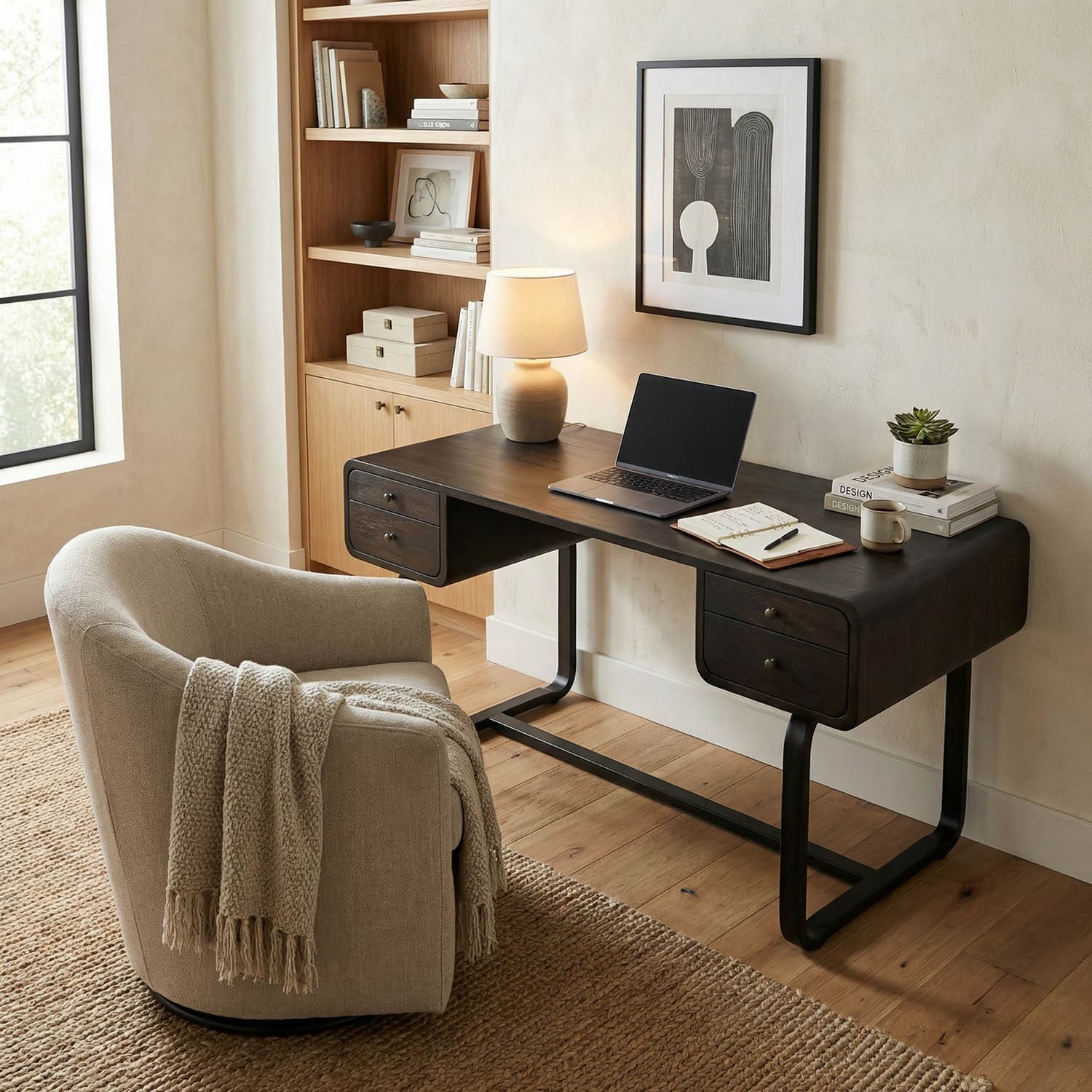 Voltes Desk, Ebony Walnut with Black Iron