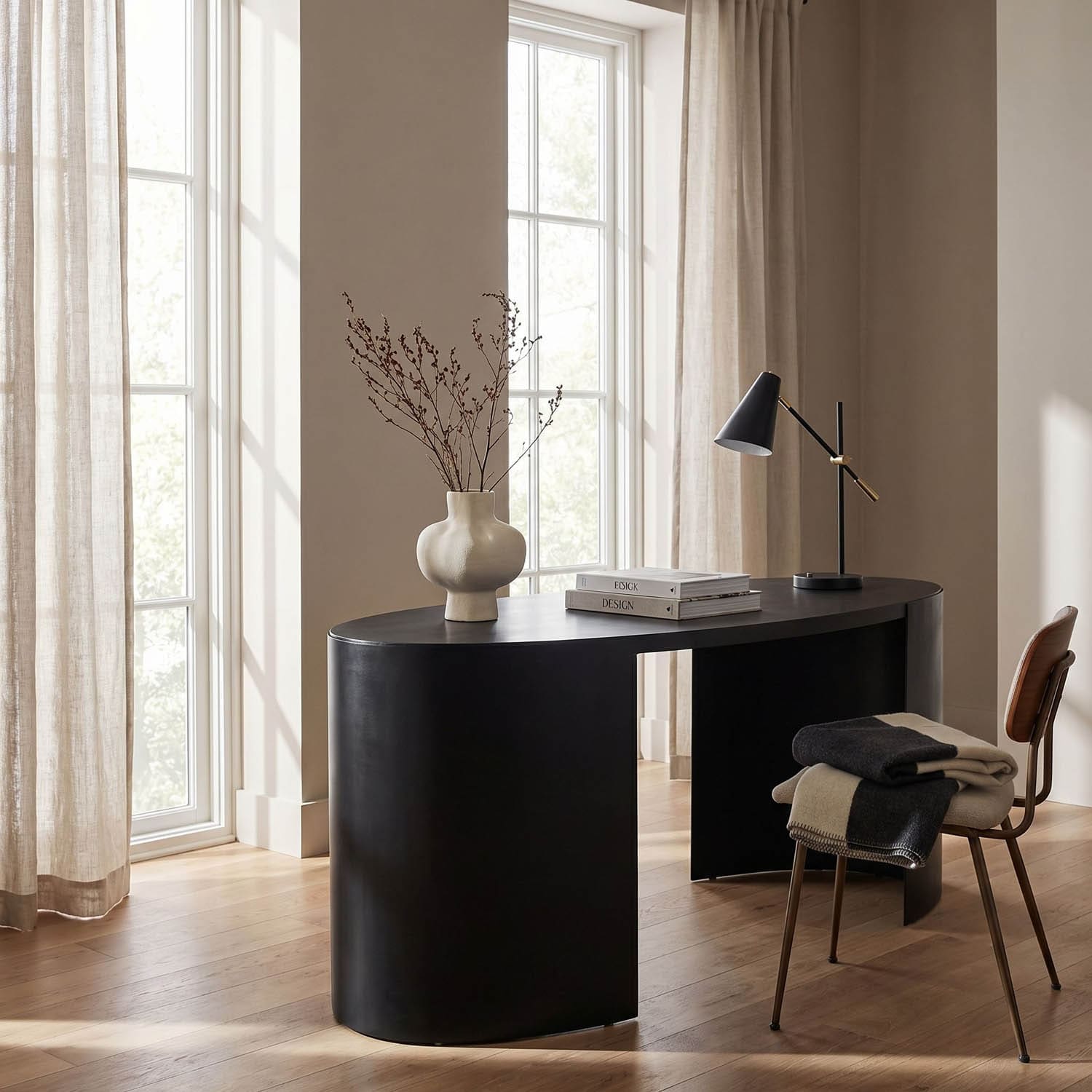 Marigold Desk, Ebony Walnut with Black Iron