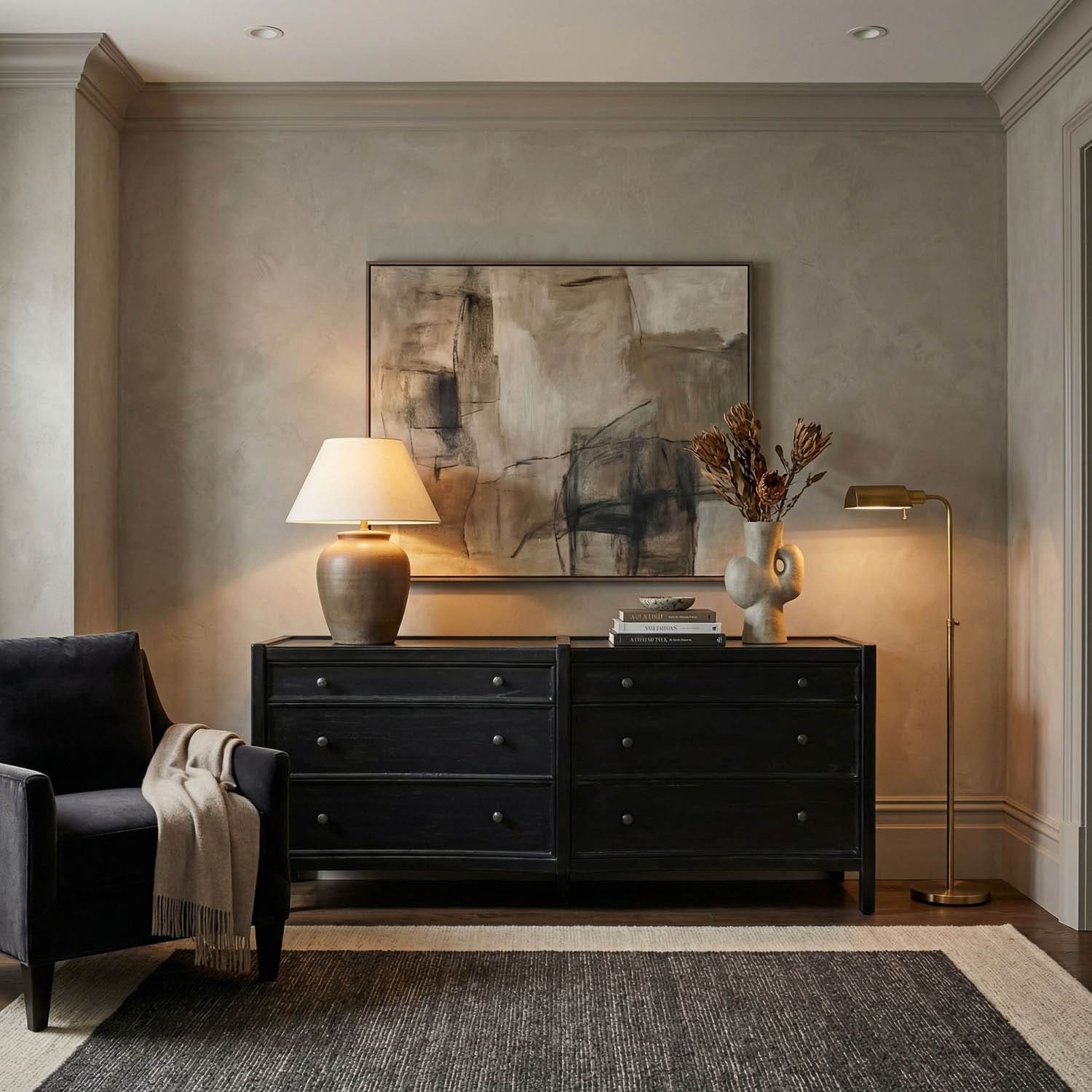Hampton 6 Drawer Dresser, Hand Rubbed Black