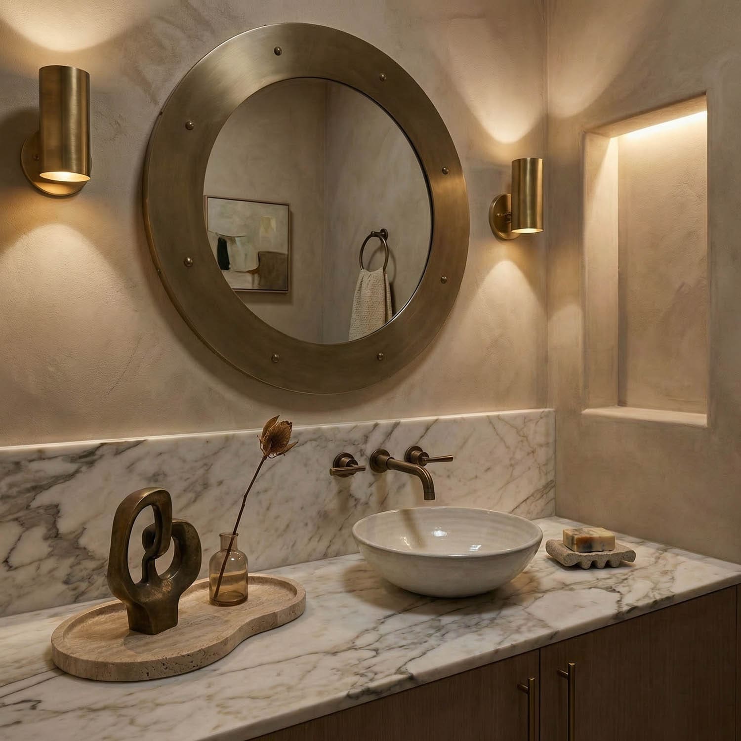 Clay Mirror, Large, Metal with Brass Finish