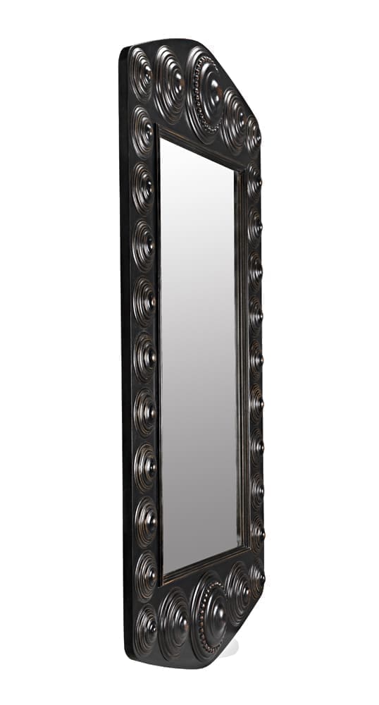 Nanna Mirror, Hand Rubbed Black with Light Brown Trim