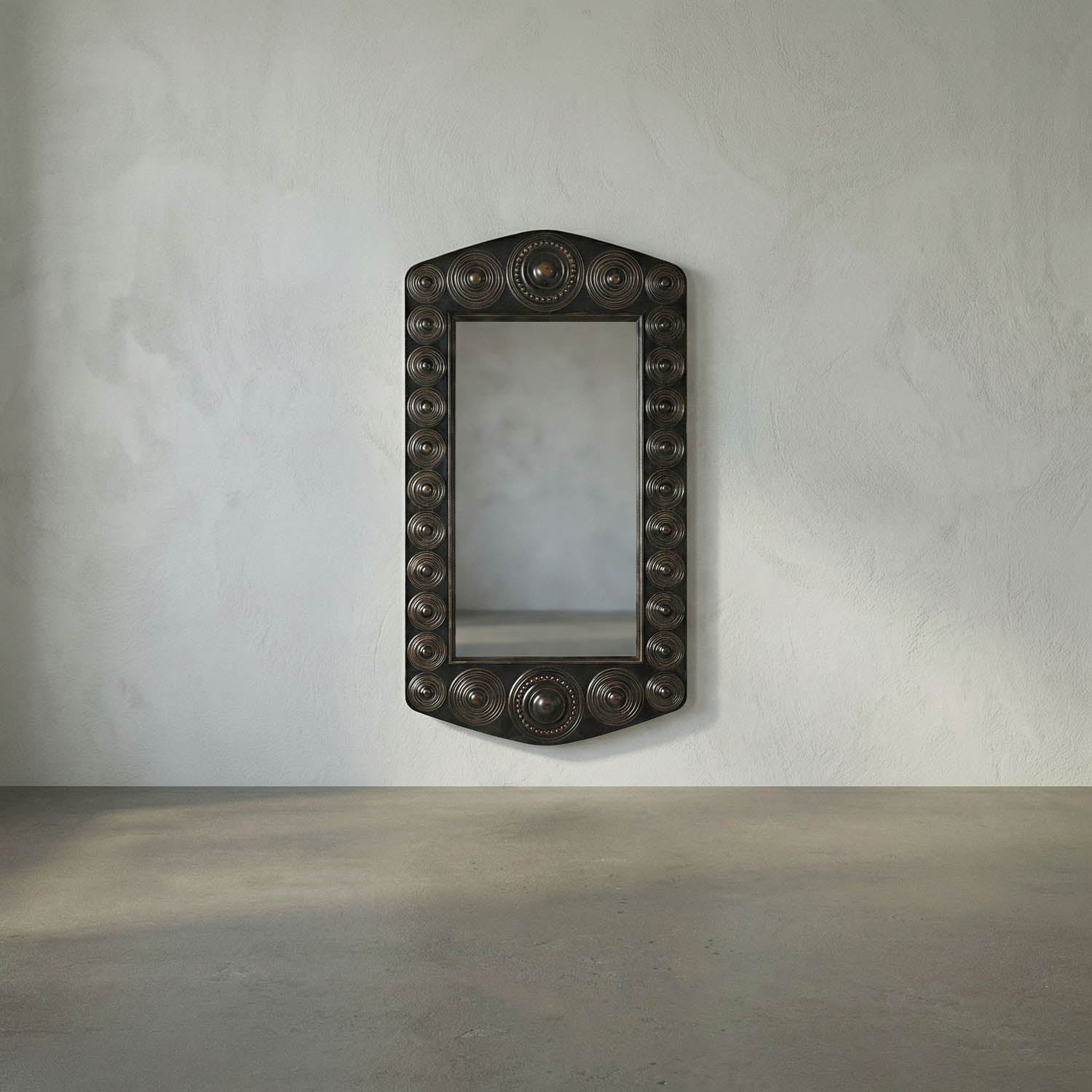 Nanna Mirror, Hand Rubbed Black with Light Brown Trim by Noir
