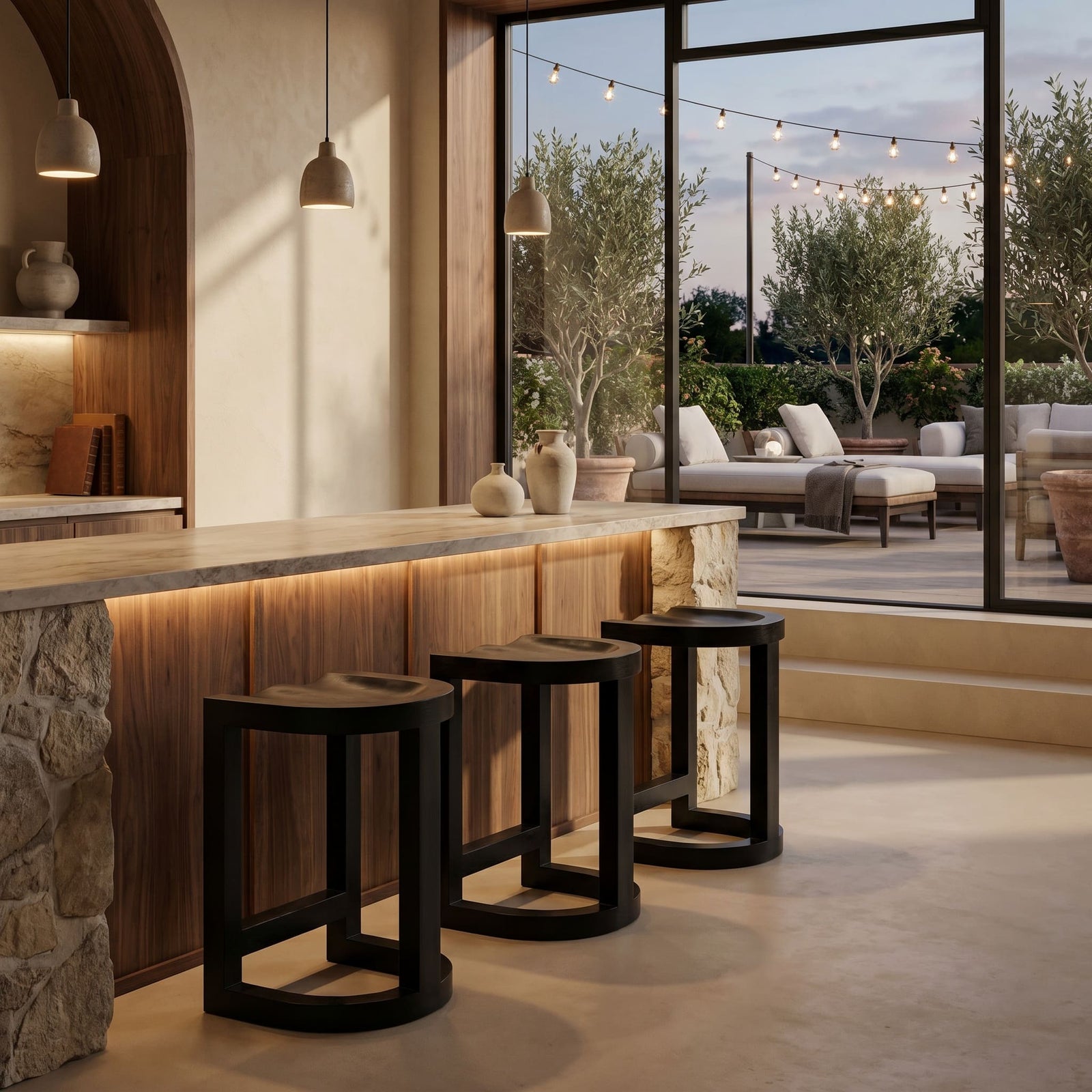 Saddle Counter Stool, Hand Rubbed Black