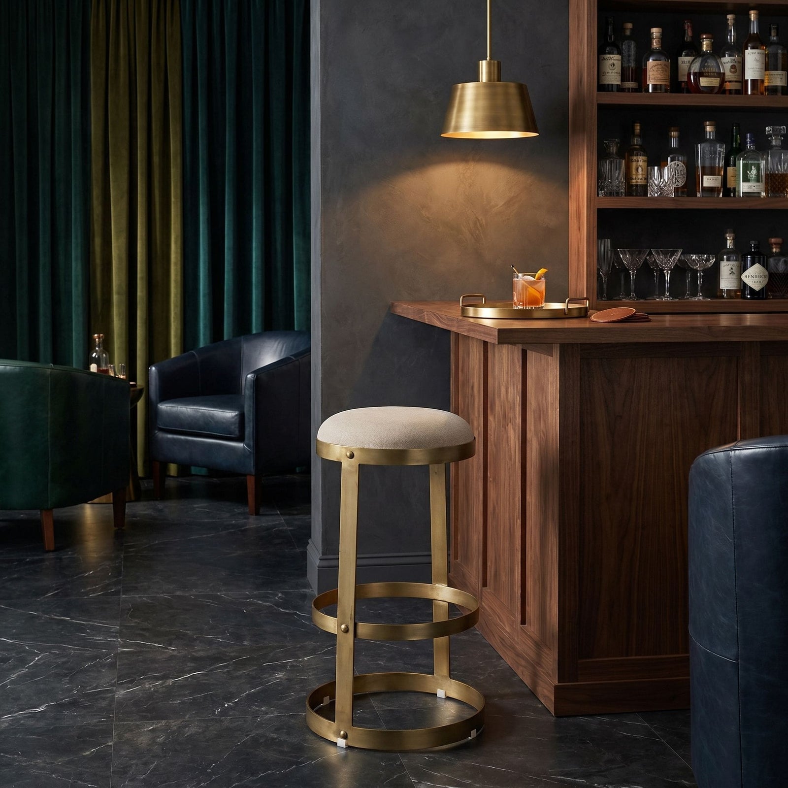 Dior Bar Stool, Metal with Brass Finish