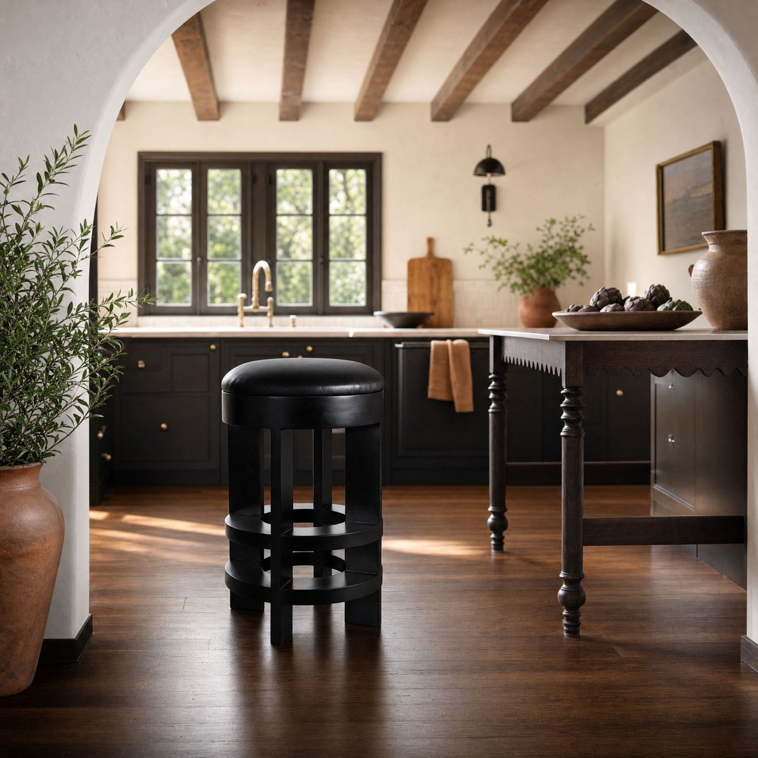 Berlin Counter Stool W/ Swivel Leather Seat