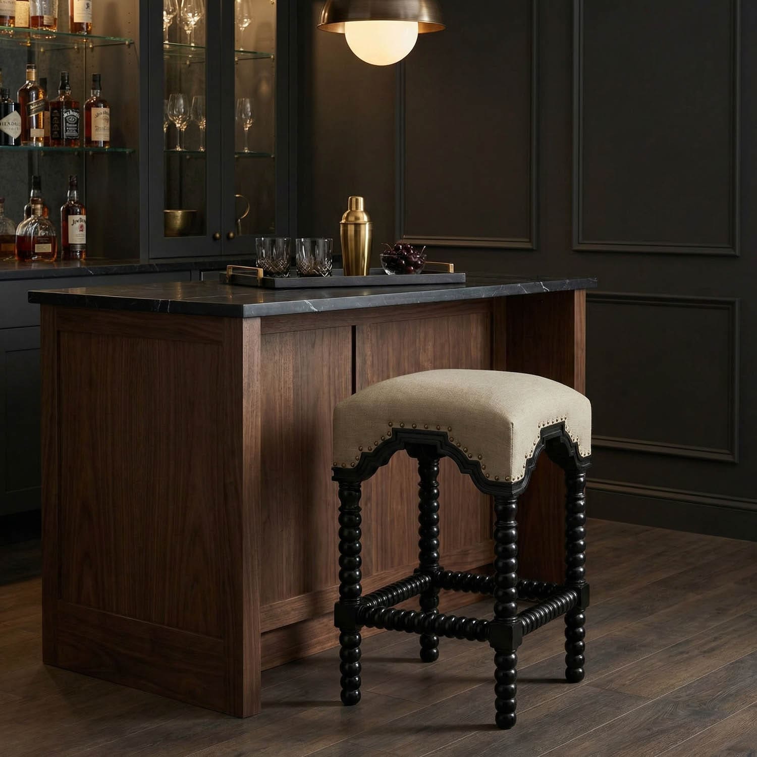 Abacus Counter Stool, Hand Rubbed Black